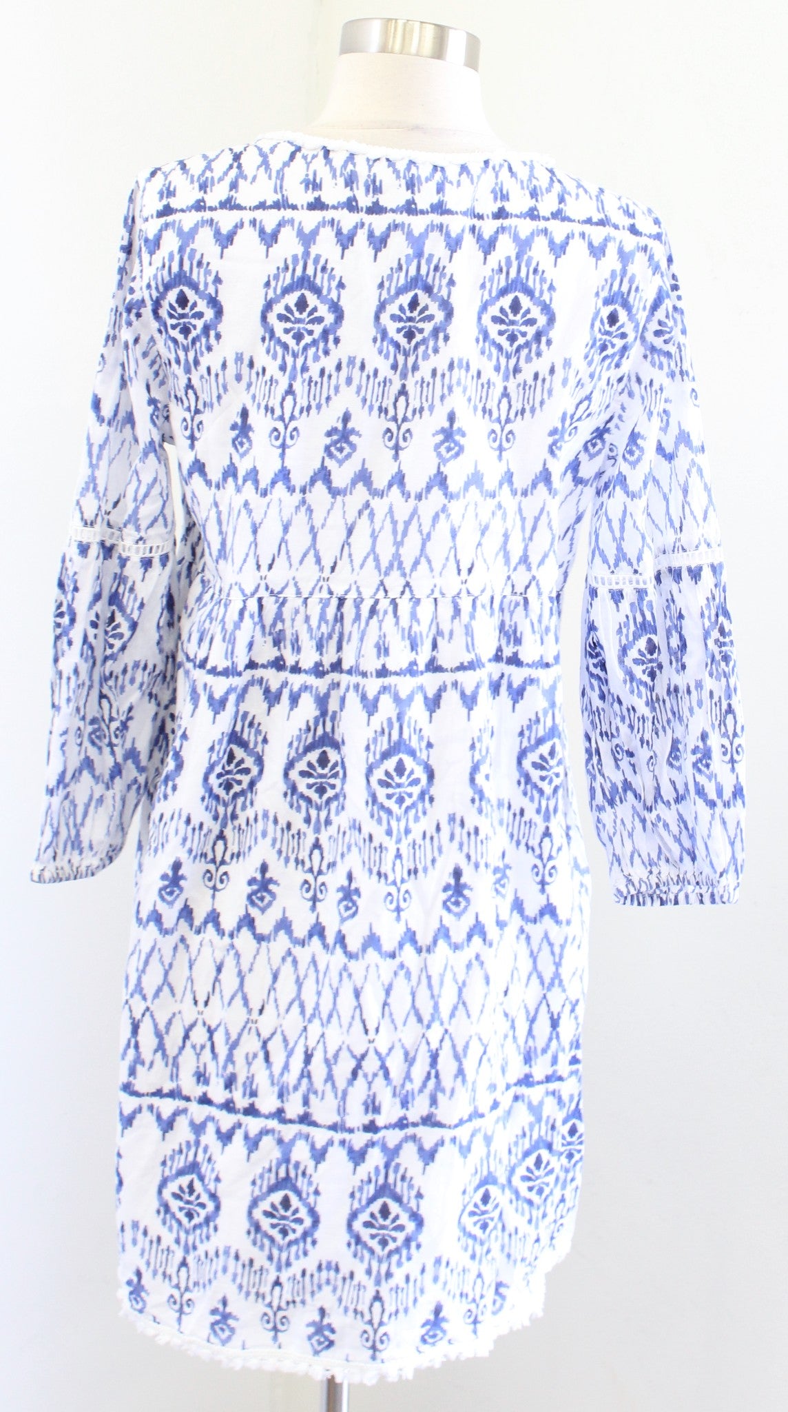 Tommy Bahama Ikat Tropics Printed Tassel Tunic Dress Coverup Beach XXS 2XS Blue