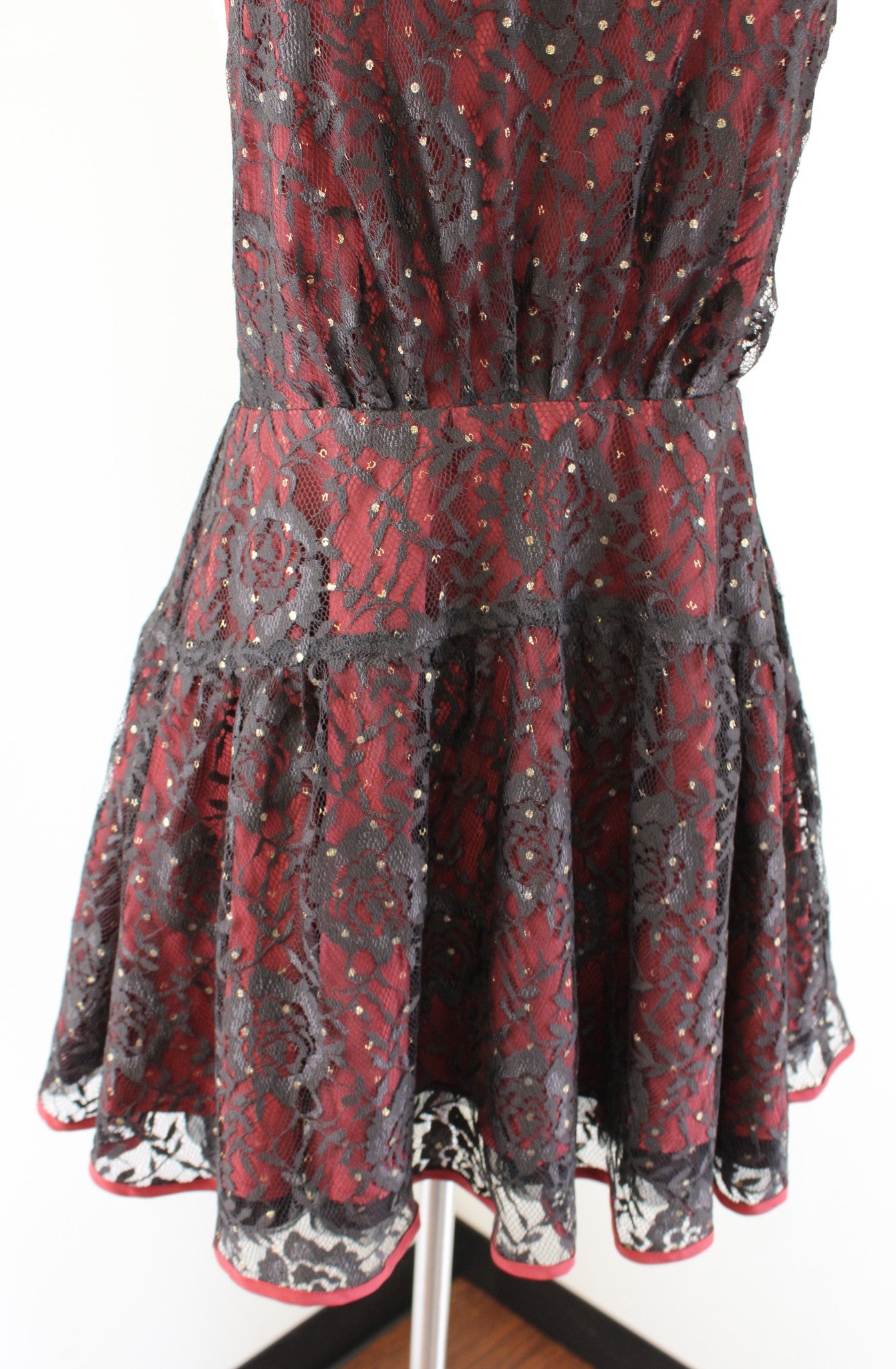 Free People Wish Upon A Star Black Red Lace Mini Dress Size 2 Party Skater Flare