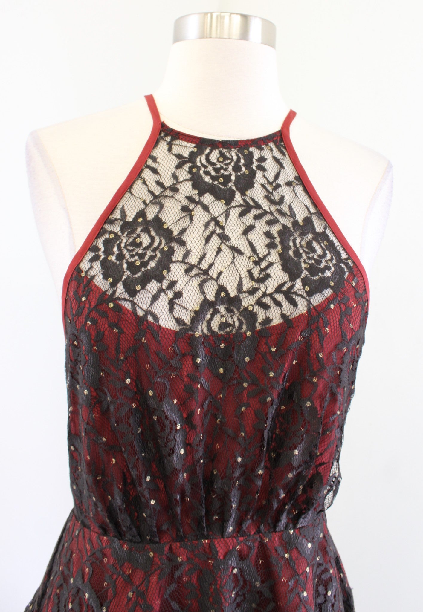 Free People Wish Upon A Star Black Red Lace Mini Dress Size 2 Party Skater Flare