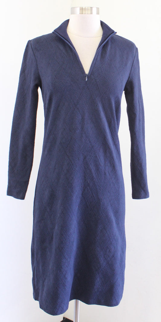 J McLaughlin Navy Blue Diamond Textured Jacquard Quarter Zip Dress Size XS