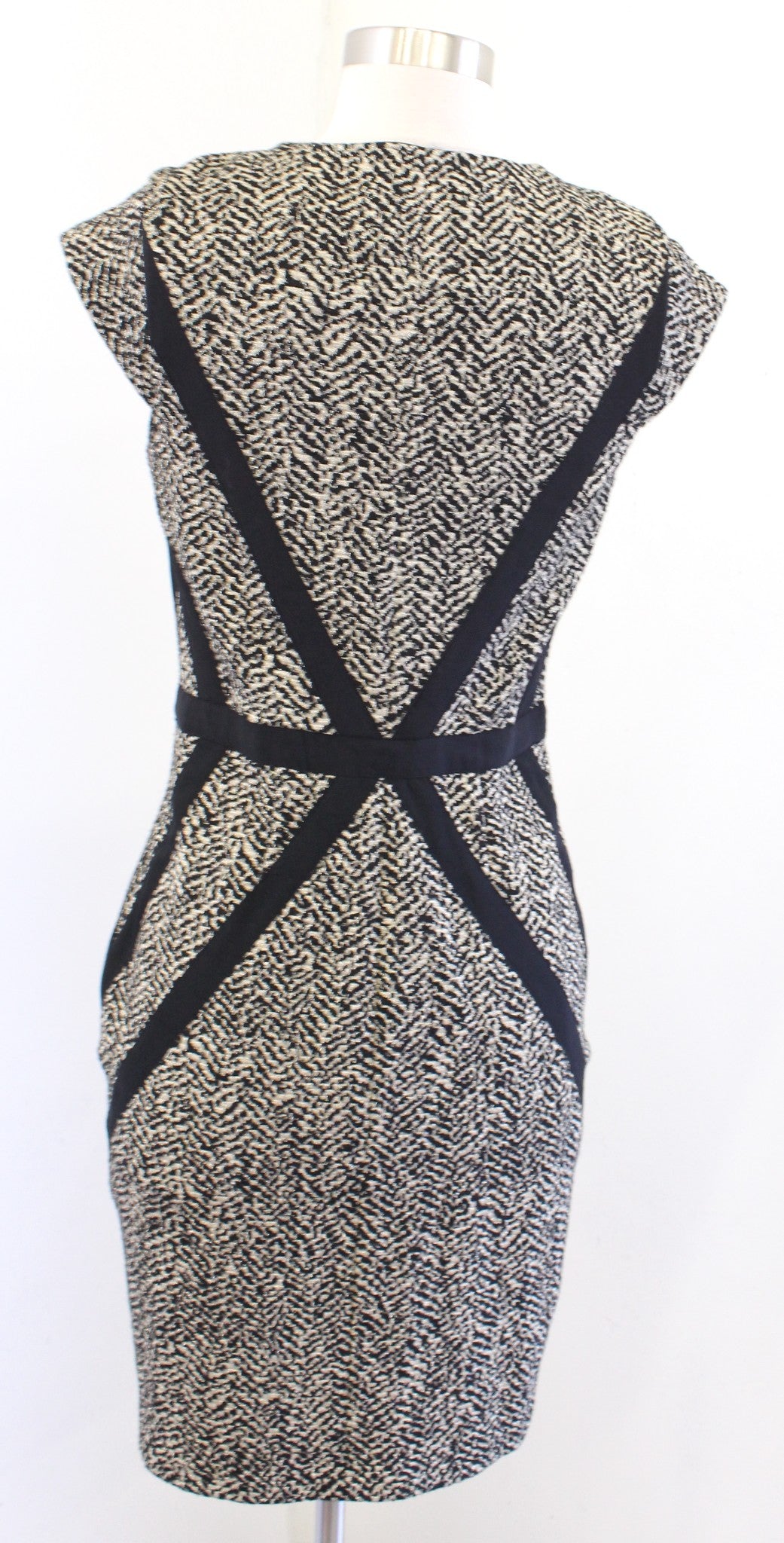 Erin Fetherston Corrine Black Gold Metallic Knit Zip Front Sheath Dress Size 4