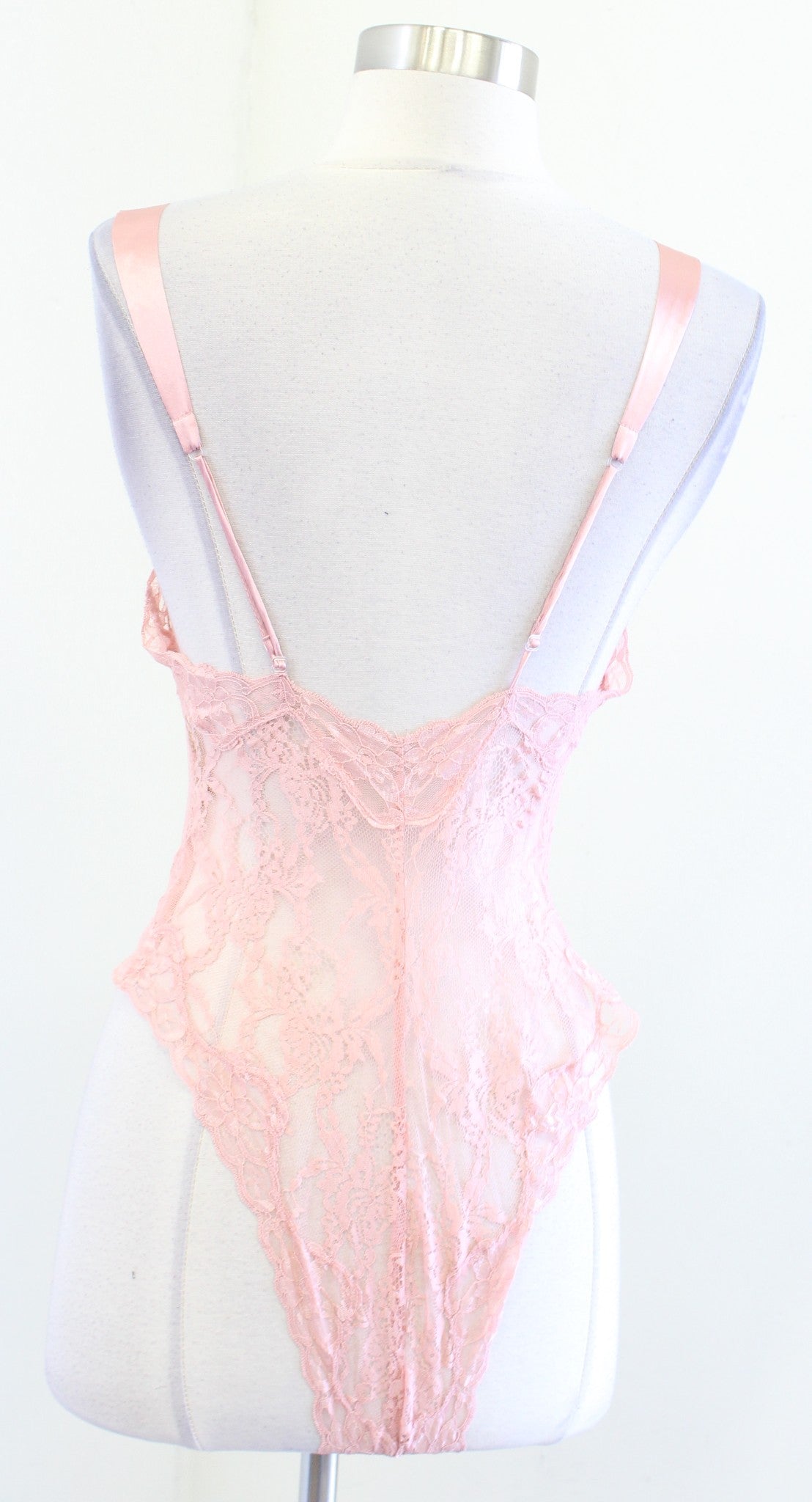 Vtg 90s Victorias Secret Gold Label Dusty Pink Sheer Silk Lace Bow Bodysuit Sz S