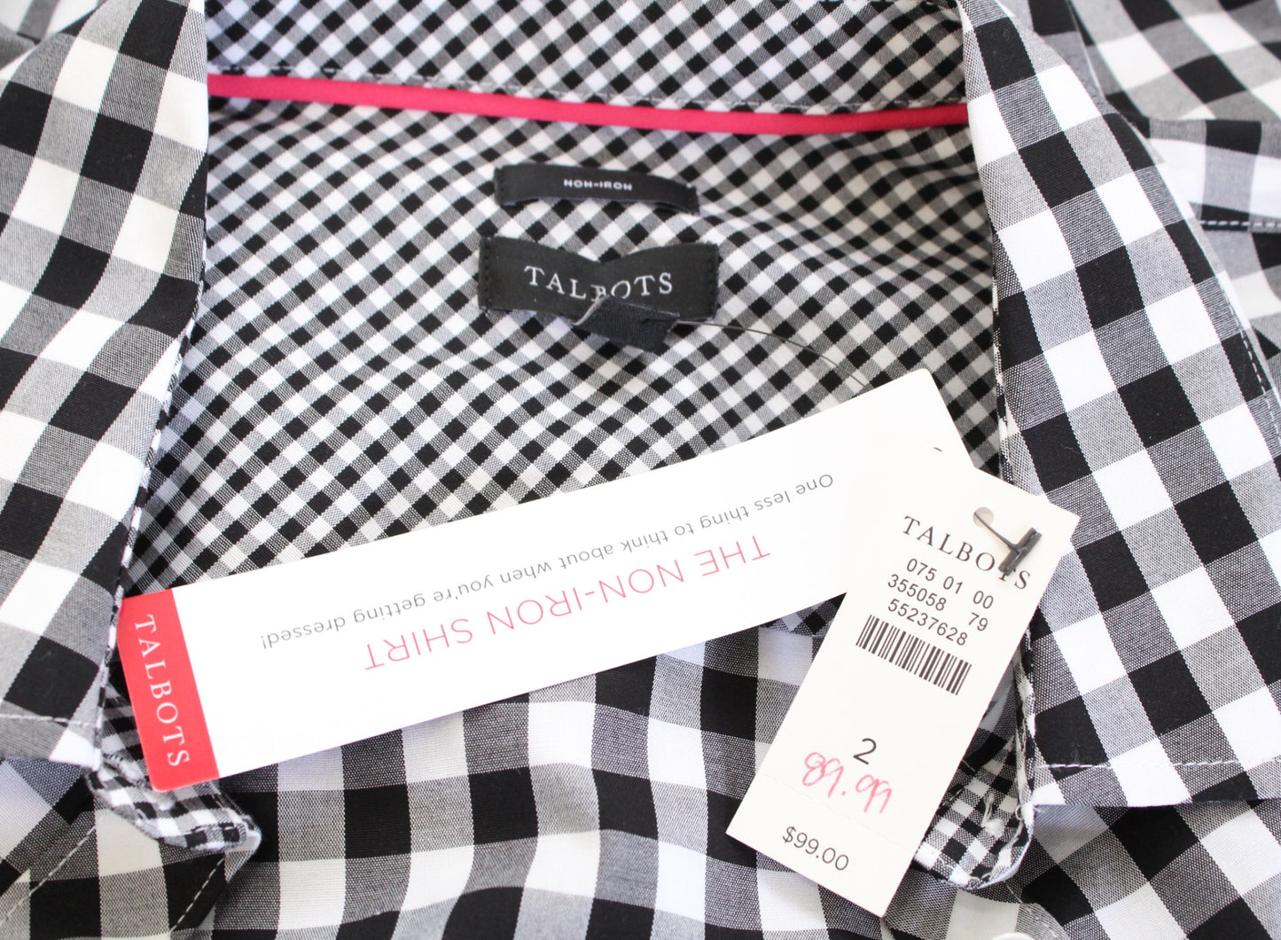 NWT Talbots Non Iron Black White Gingham Plaid Button Down Blouse Shirt Size 2