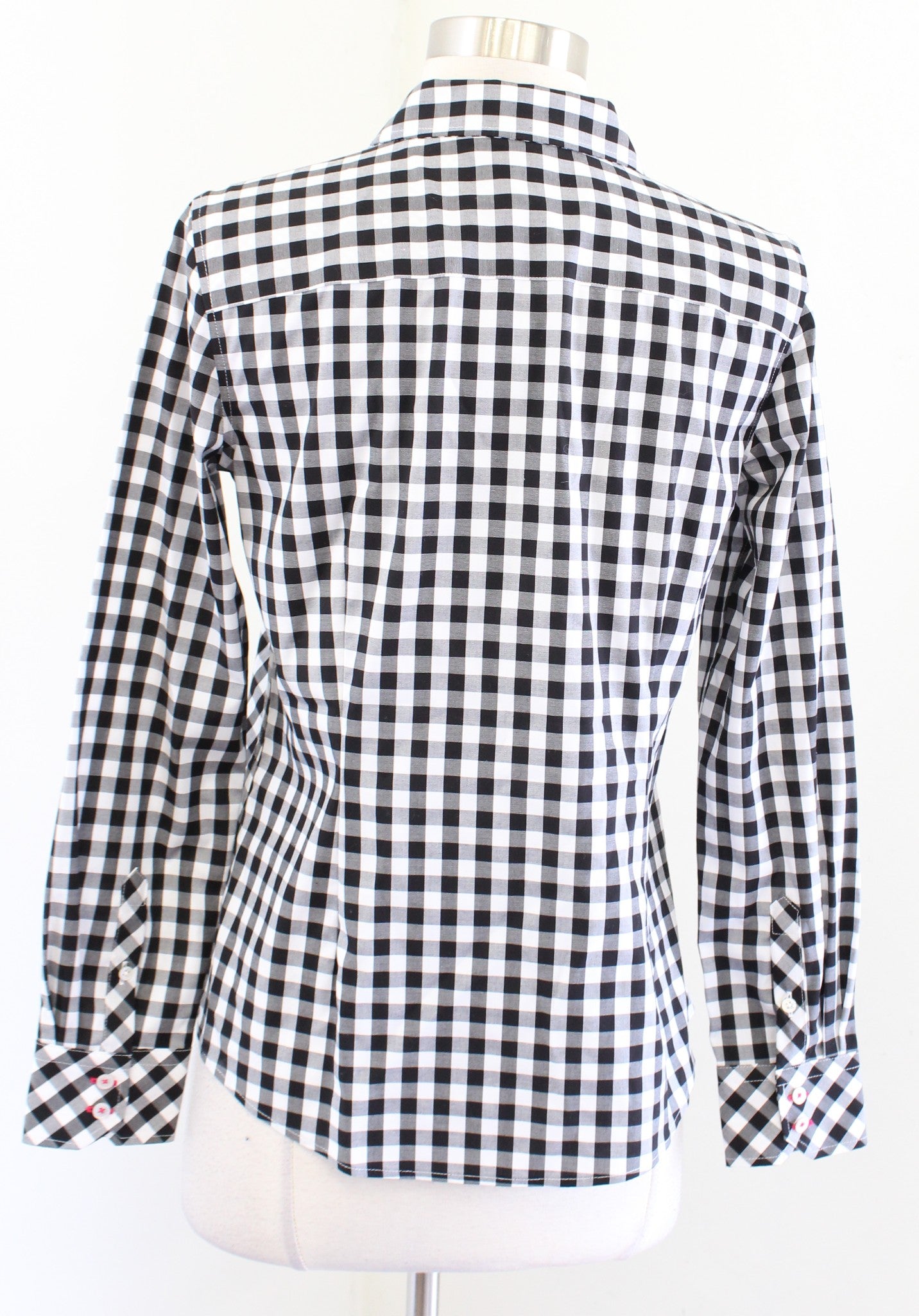 NWT Talbots Non Iron Black White Gingham Plaid Button Down Blouse Shirt Size 2