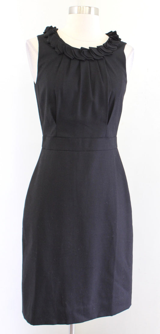 NWT J Crew Factory Suiting Black Wool Blend Ruffle Neckline Sheath Dress Size 0