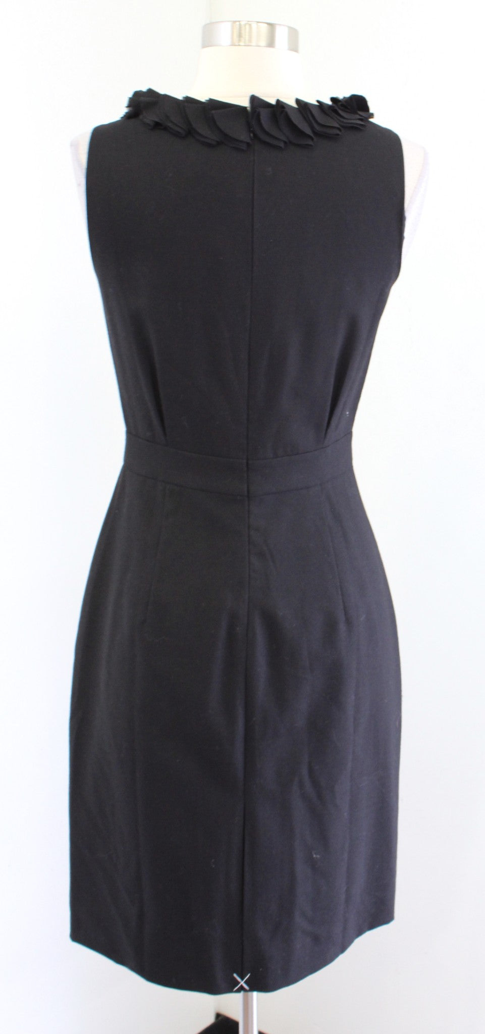 NWT J Crew Factory Suiting Black Wool Blend Ruffle Neckline Sheath Dress Size 0