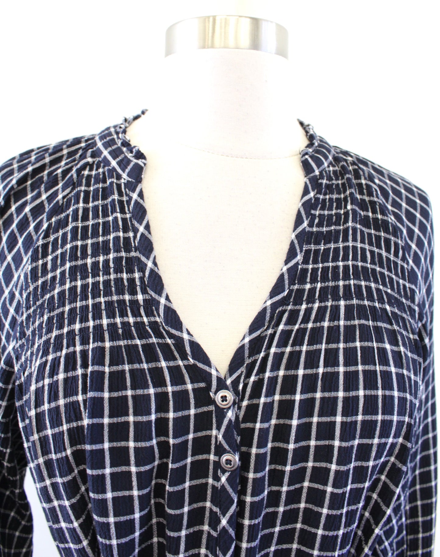 Maeve Anthropologie Sara Navy Blue Windowpane Plaid Tie Waist Dress Size XS