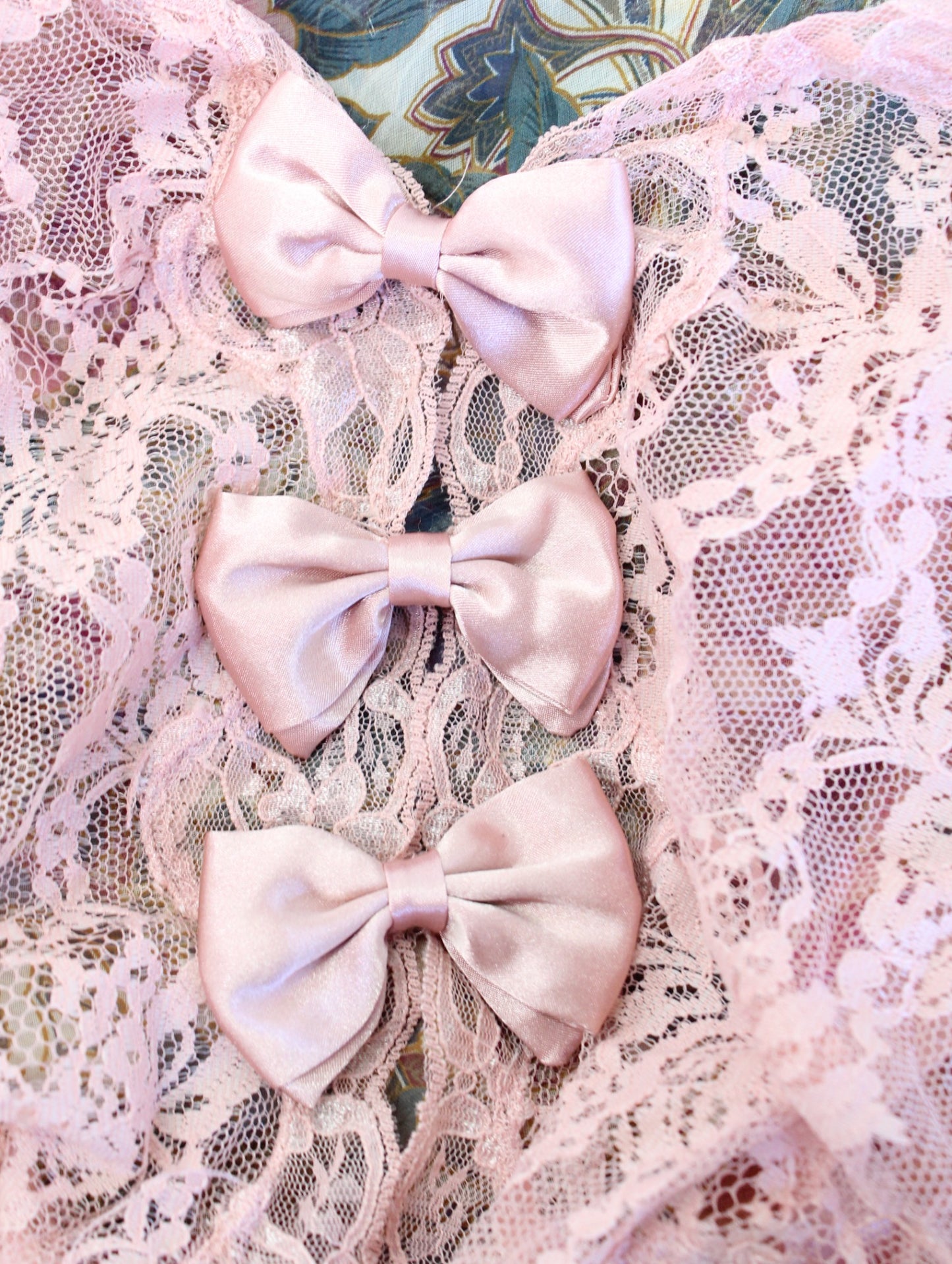 Vtg 90s Victorias Secret Gold Label Dusty Pink Sheer Silk Lace Bow Bodysuit Sz S
