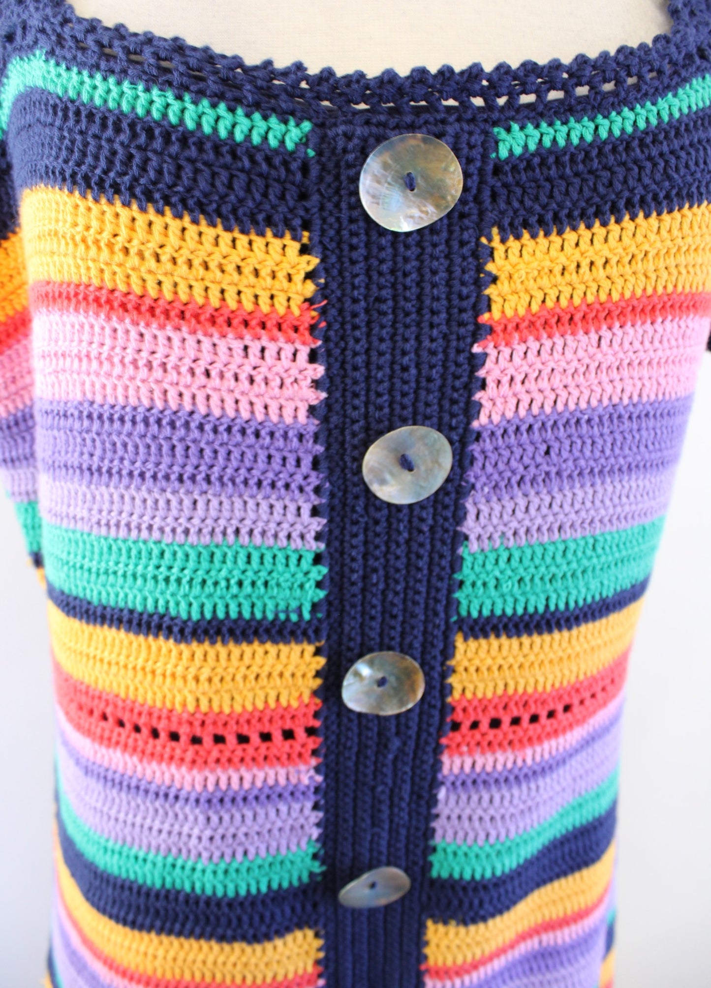 NWT Farm Rio Colorful Rainbow Striped Crochet Mini Dress Size S Puff Sleeve Boho