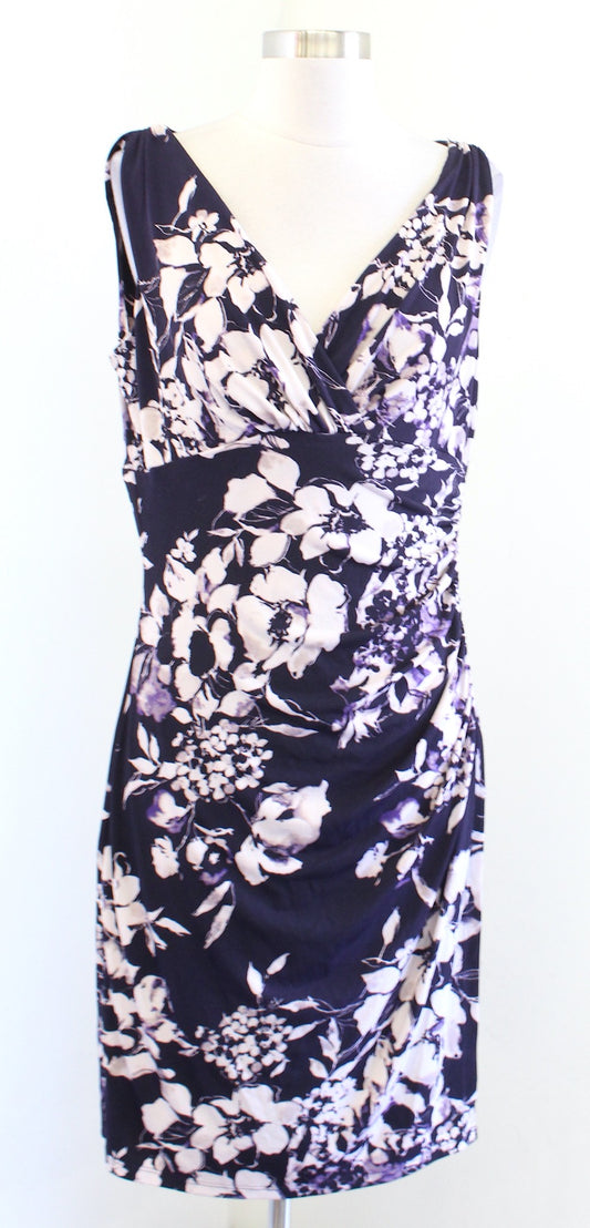 Lauren Ralph Lauren Purple Floral Sleeveless Ruched Wiggle Sheath Dress Size 12