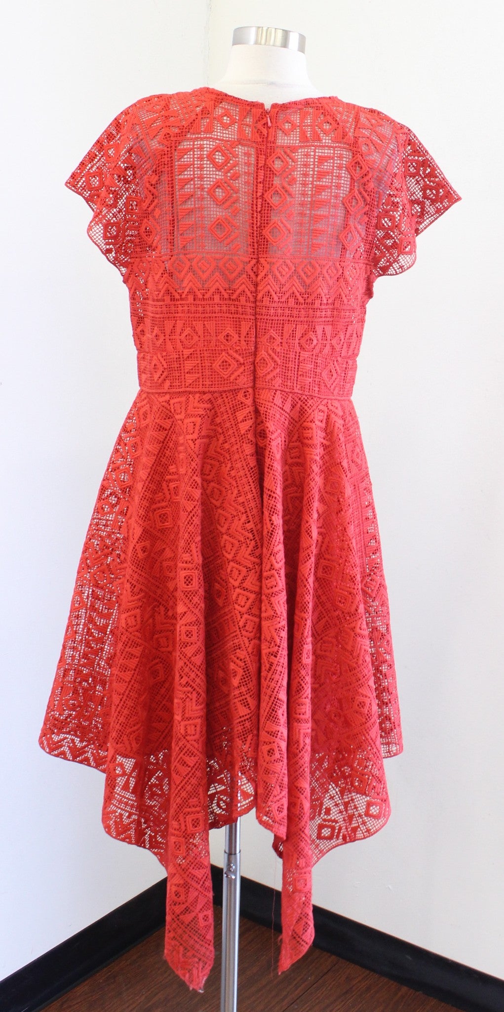 Maeve Anthropologie Prima Lace Asymmetrical Handkerchief Hem Dress Sz 12 Orange