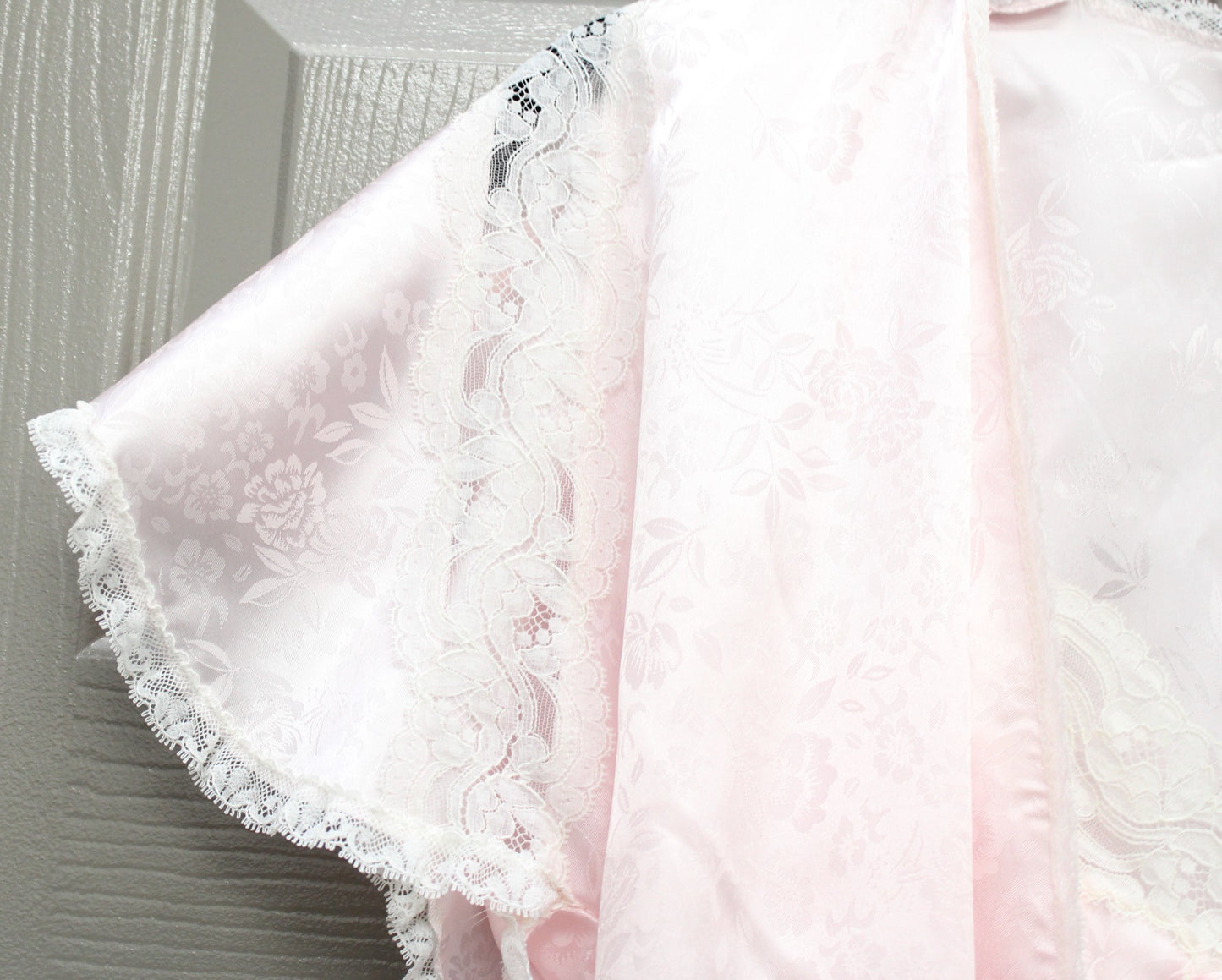Vtg Christian Dior Pink Floral Lace Mini Slip Sleep Dress & Robe Set Size P , XS