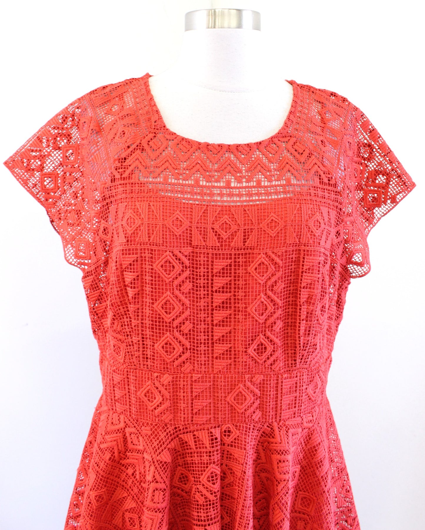 Maeve Anthropologie Prima Lace Asymmetrical Handkerchief Hem Dress Sz 12 Orange