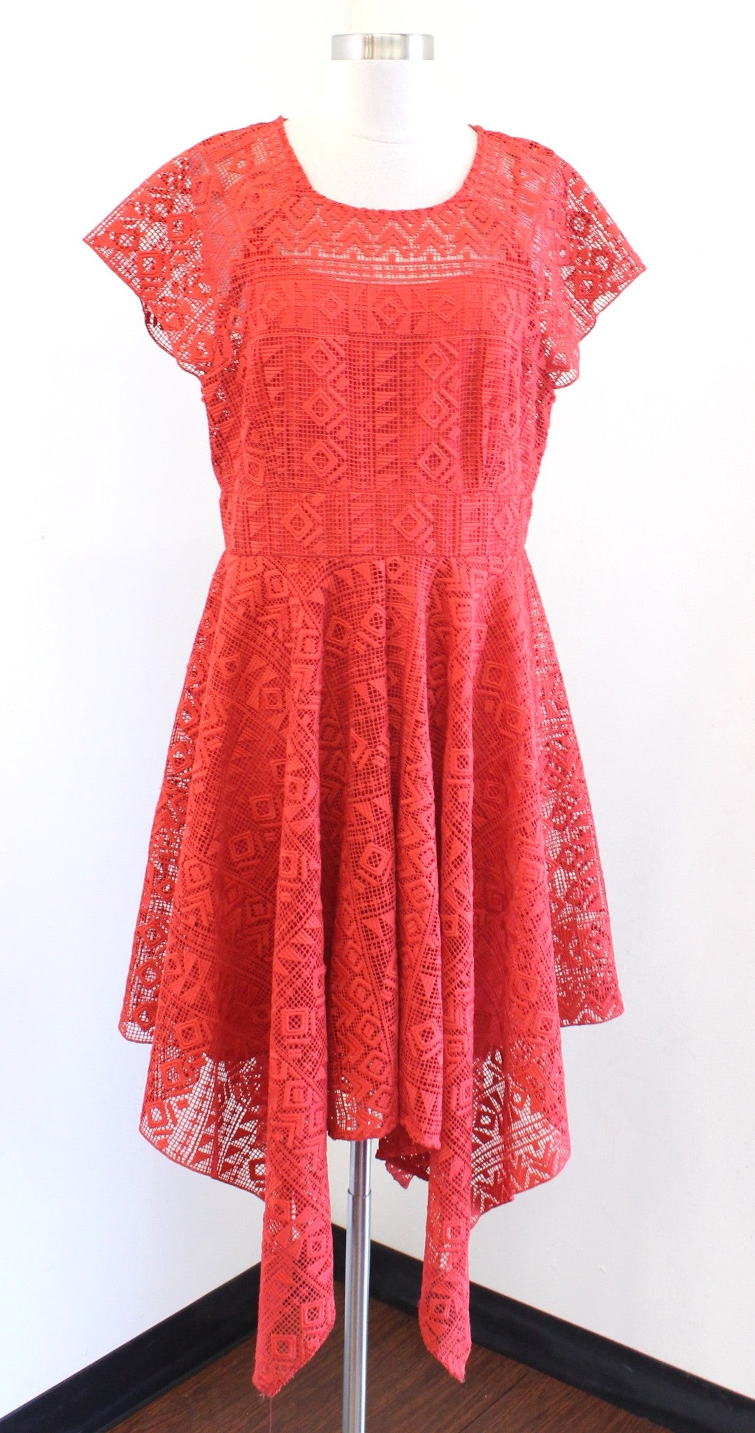 Maeve Anthropologie Prima Lace Asymmetrical Handkerchief Hem Dress Sz 12 Orange
