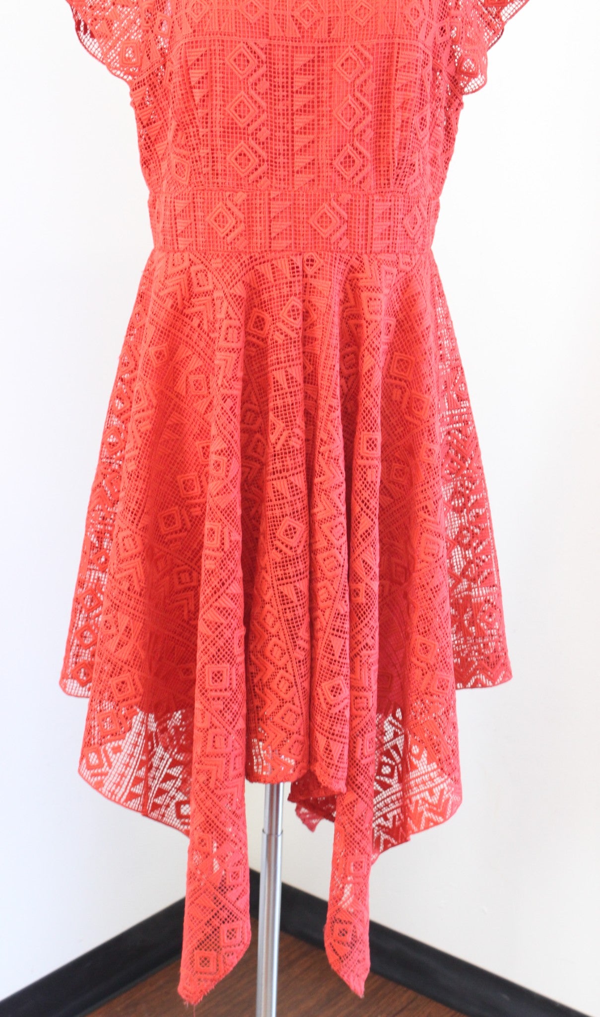Maeve Anthropologie Prima Lace Asymmetrical Handkerchief Hem Dress Sz 12 Orange