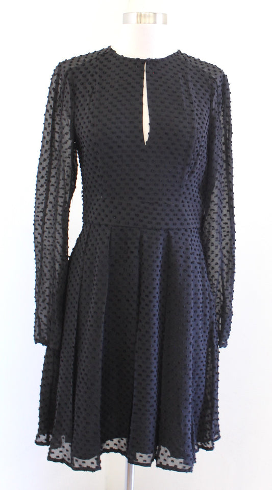 Equipment Jenava Black Clip Swiss Dot A Line Silk Blend Long Sleeve Dress Size 4