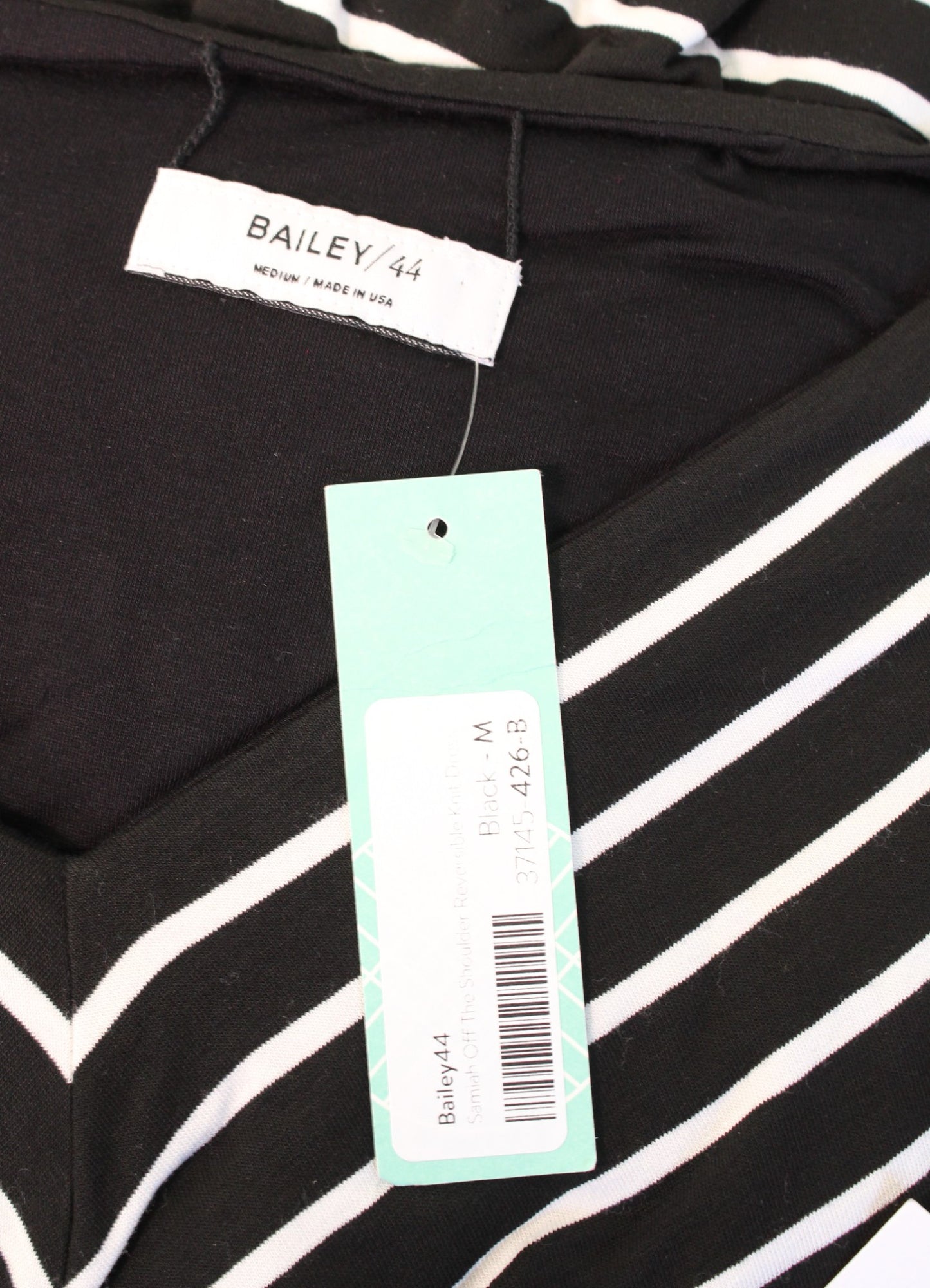 NWT Bailey 44 Stitch Fix Black White Striped Off the Shoulder Knit Dress Size M