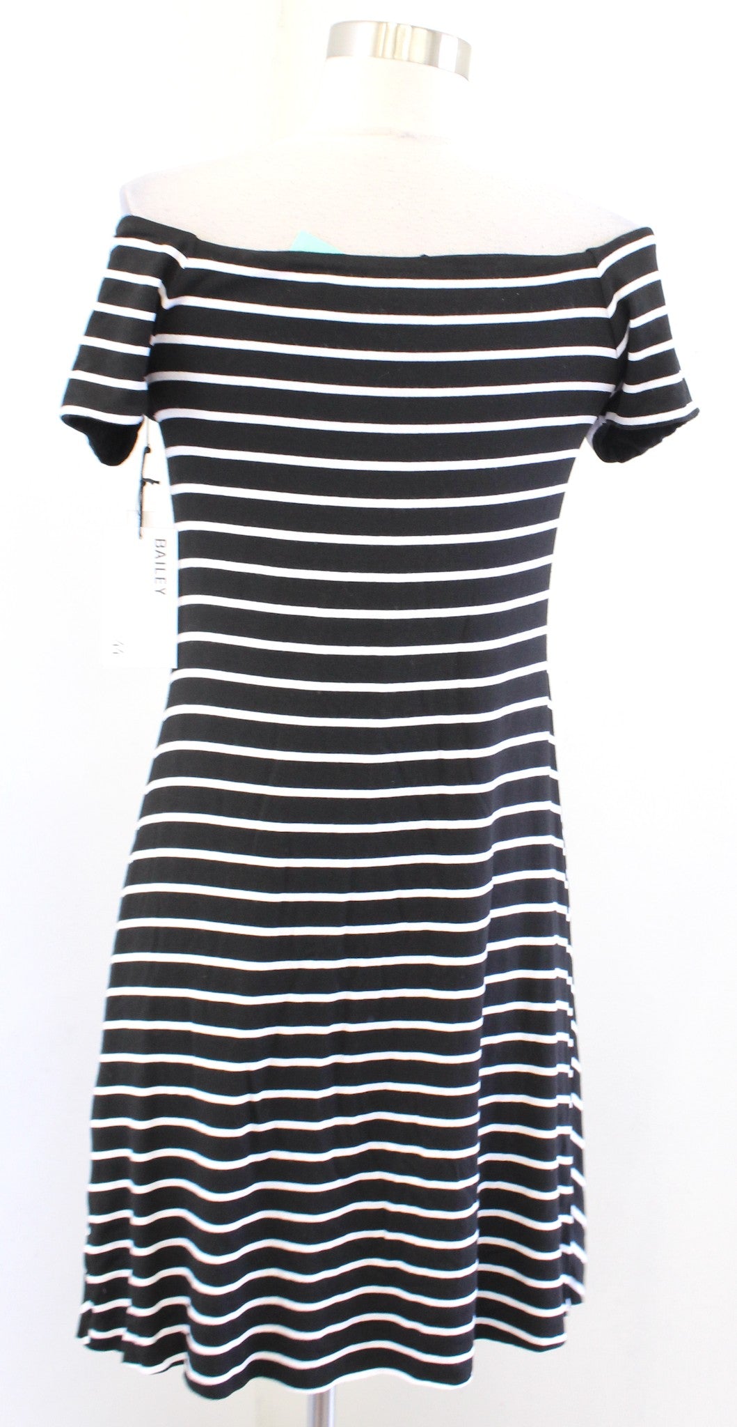 NWT Bailey 44 Stitch Fix Black White Striped Off the Shoulder Knit Dress Size M