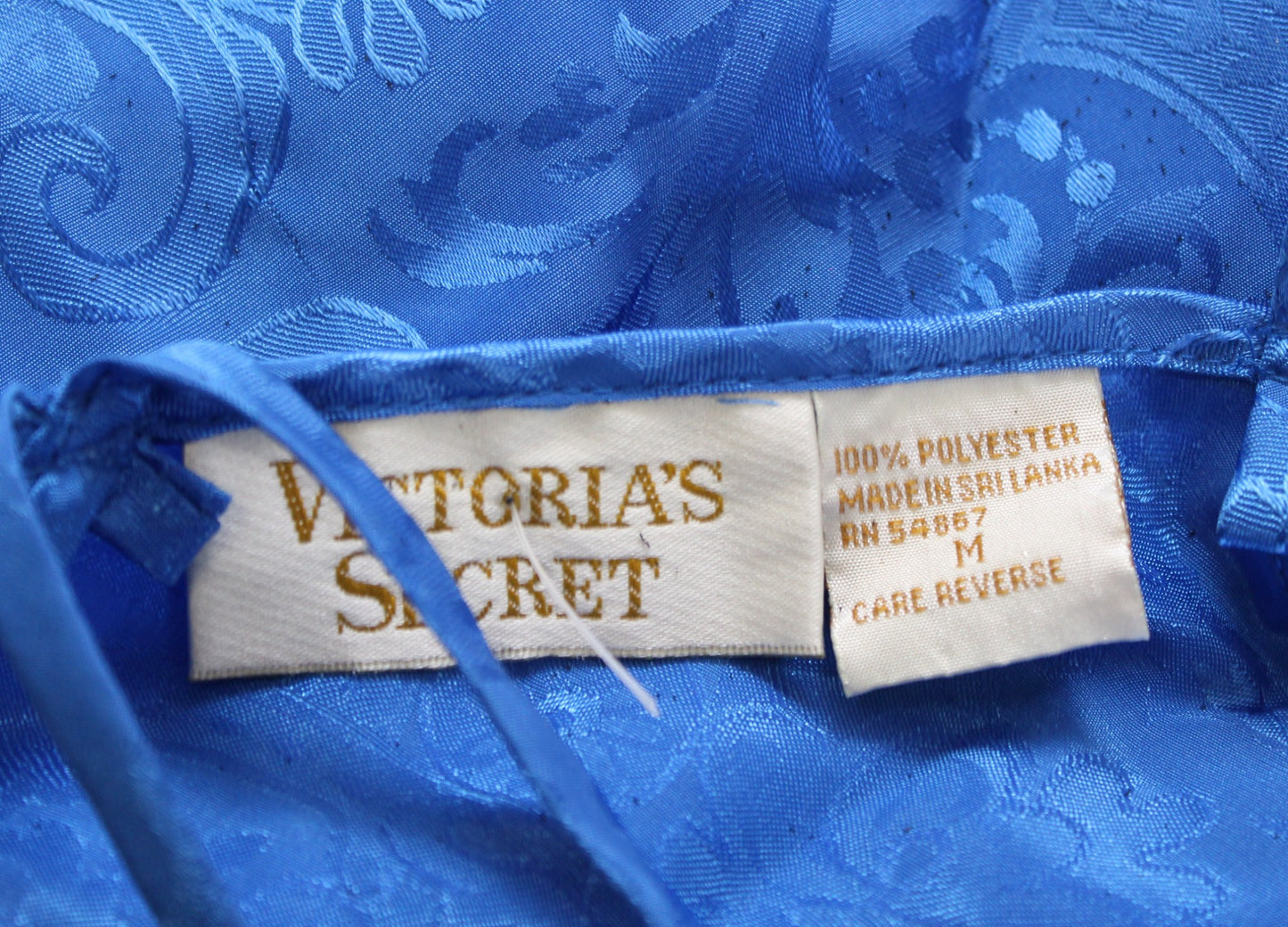 Vtg Victorias Secret Gold Label Blue Floral Embossed A Line Slip Dress Size M