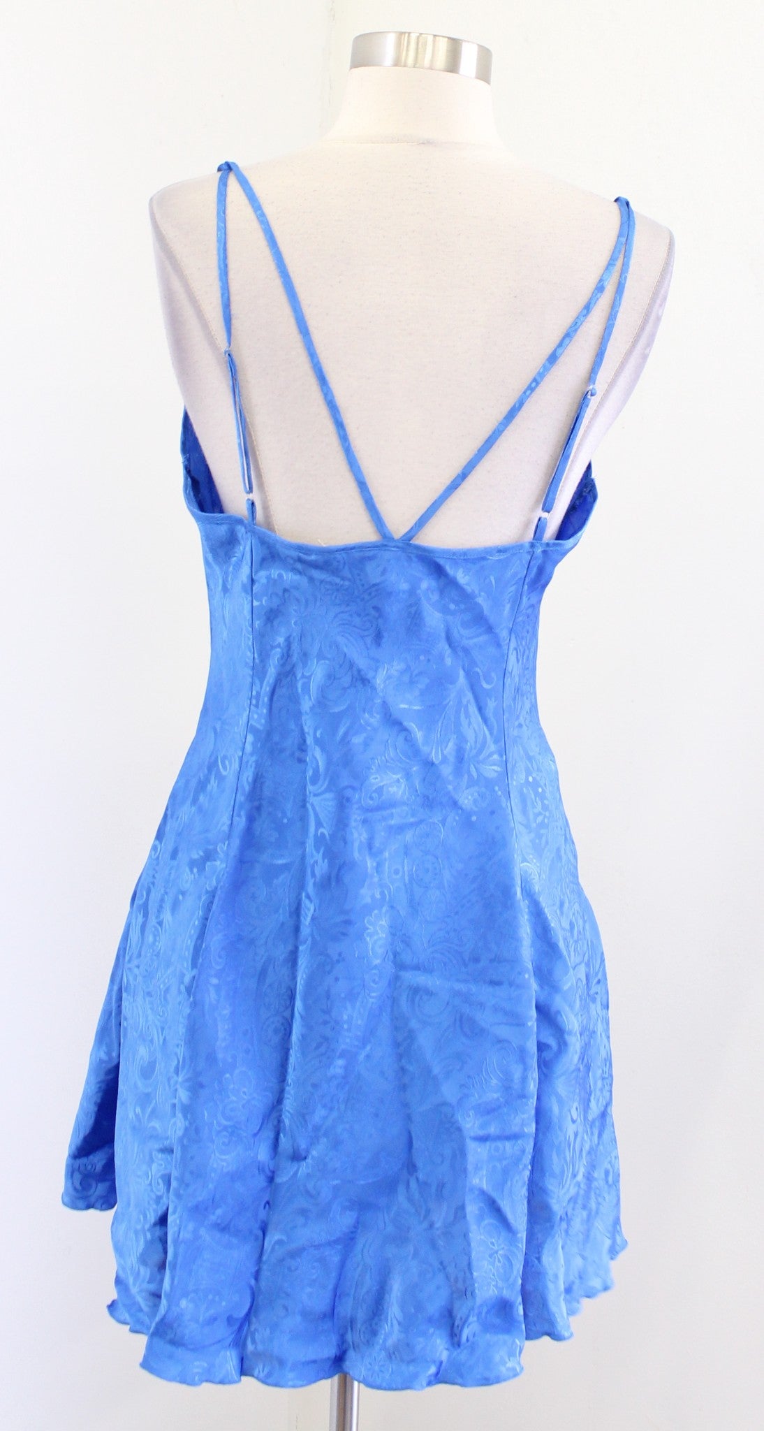 Vtg Victorias Secret Gold Label Blue Floral Embossed A Line Slip Dress Size M