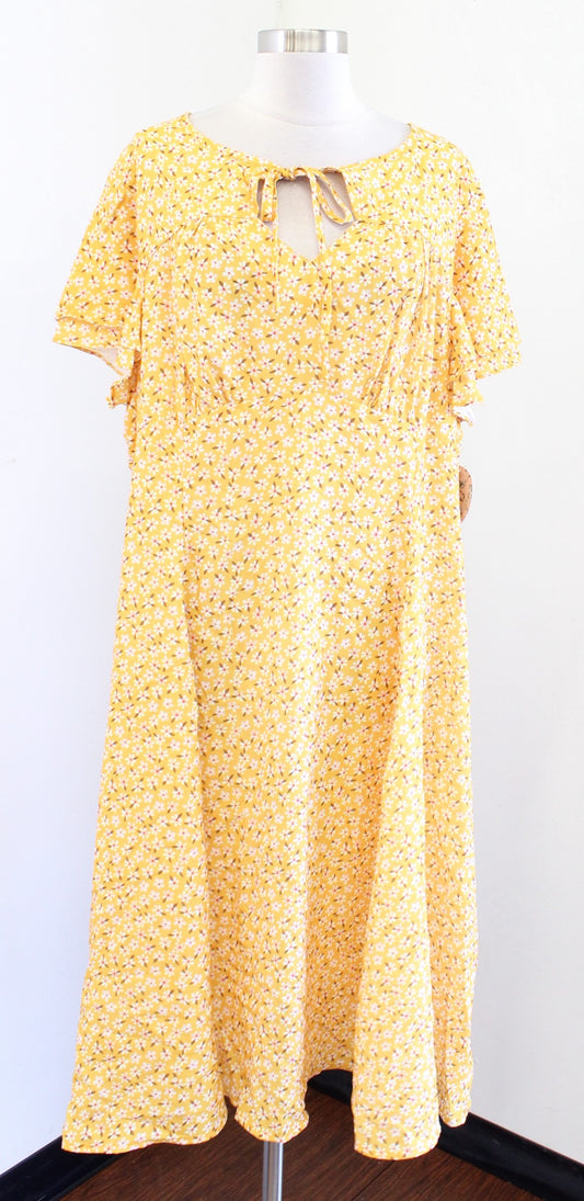 NWT Timeless London Unique Vintage Yellow Floral Tie Neck Dress Size US 18 Retro