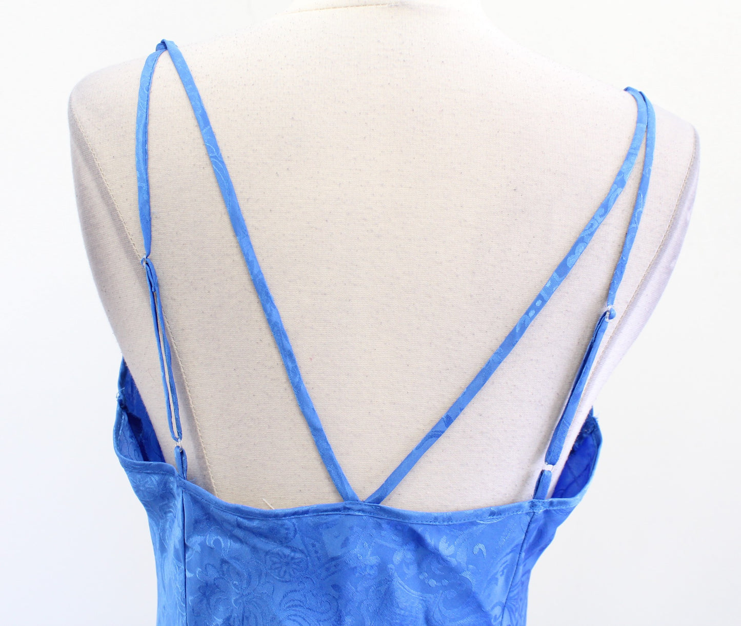 Vtg Victorias Secret Gold Label Blue Floral Embossed A Line Slip Dress Size M