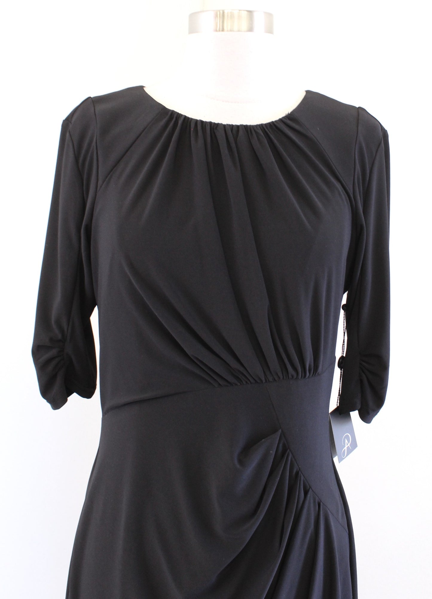 NWT Adrianna Papell Solid Black Jersey Knit Ruched Sheath Dress Size 8 Career