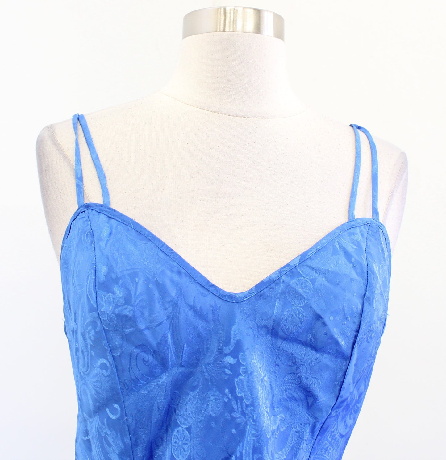 Vtg Victorias Secret Gold Label Blue Floral Embossed A Line Slip Dress Size M
