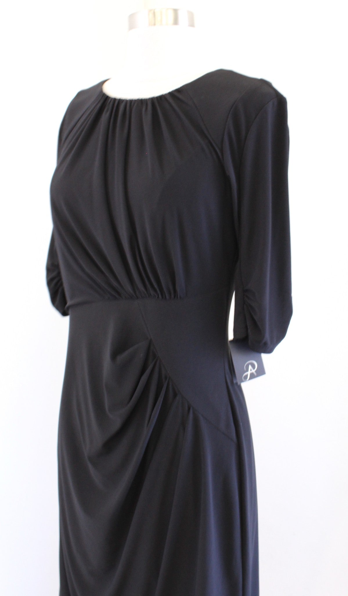 NWT Adrianna Papell Solid Black Jersey Knit Ruched Sheath Dress Size 8 Career