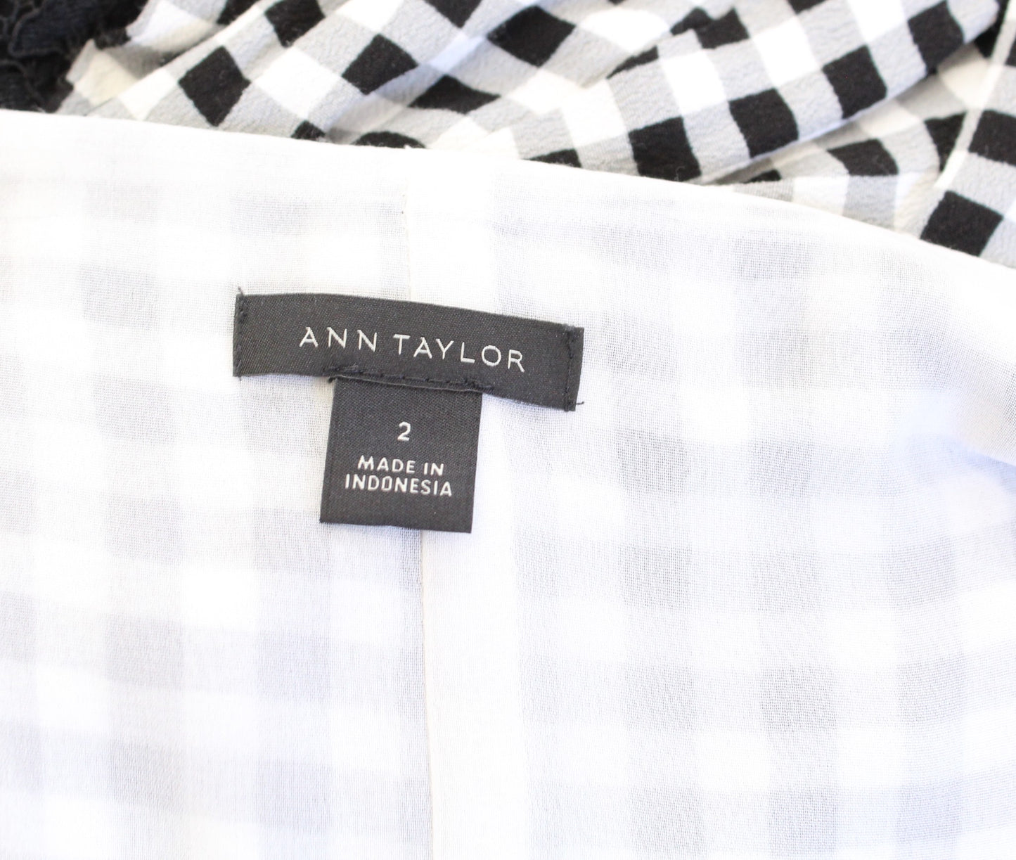 Ann Taylor Black White Gray Gingham Plaid Tie Waist Button Front Shirt Dress 2