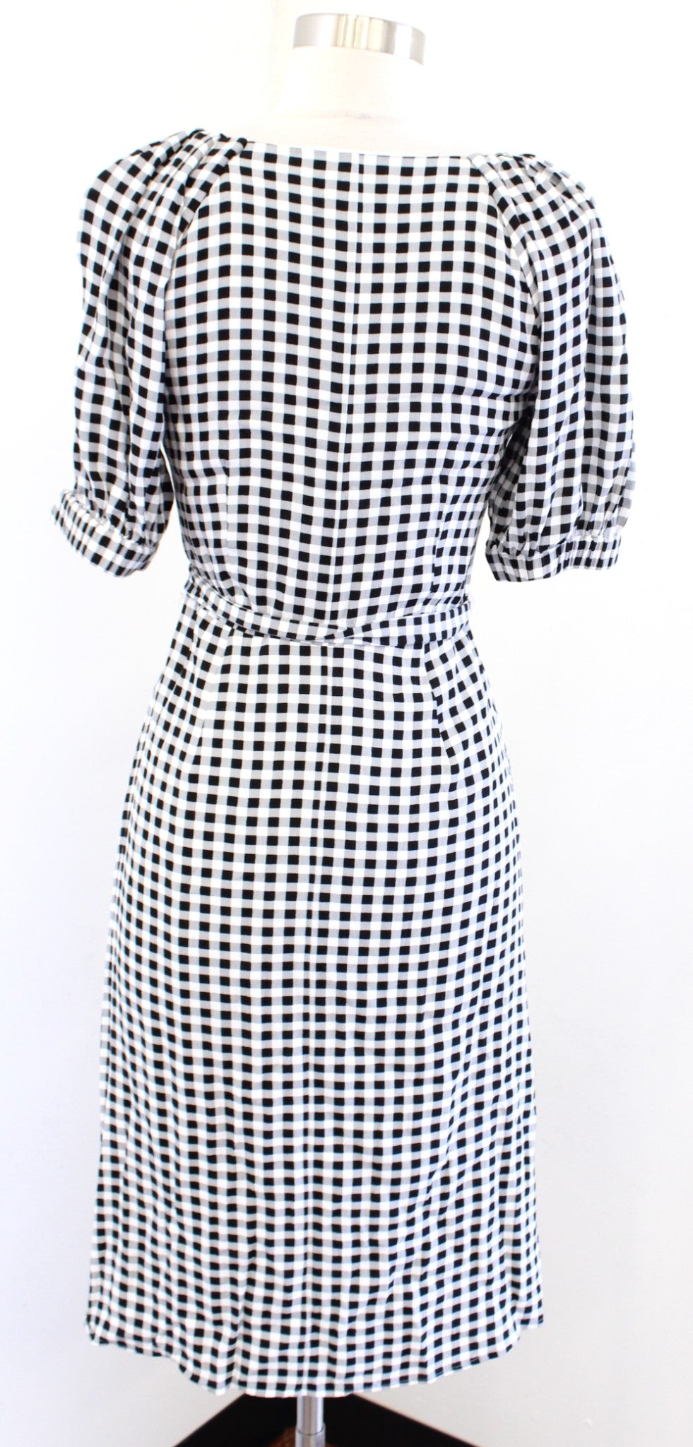 Ann Taylor Black White Gray Gingham Plaid Tie Waist Button Front Shirt Dress 2