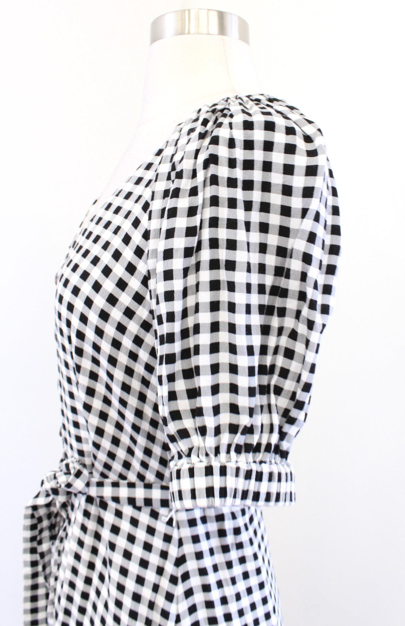 Ann Taylor Black White Gray Gingham Plaid Tie Waist Button Front Shirt Dress 2