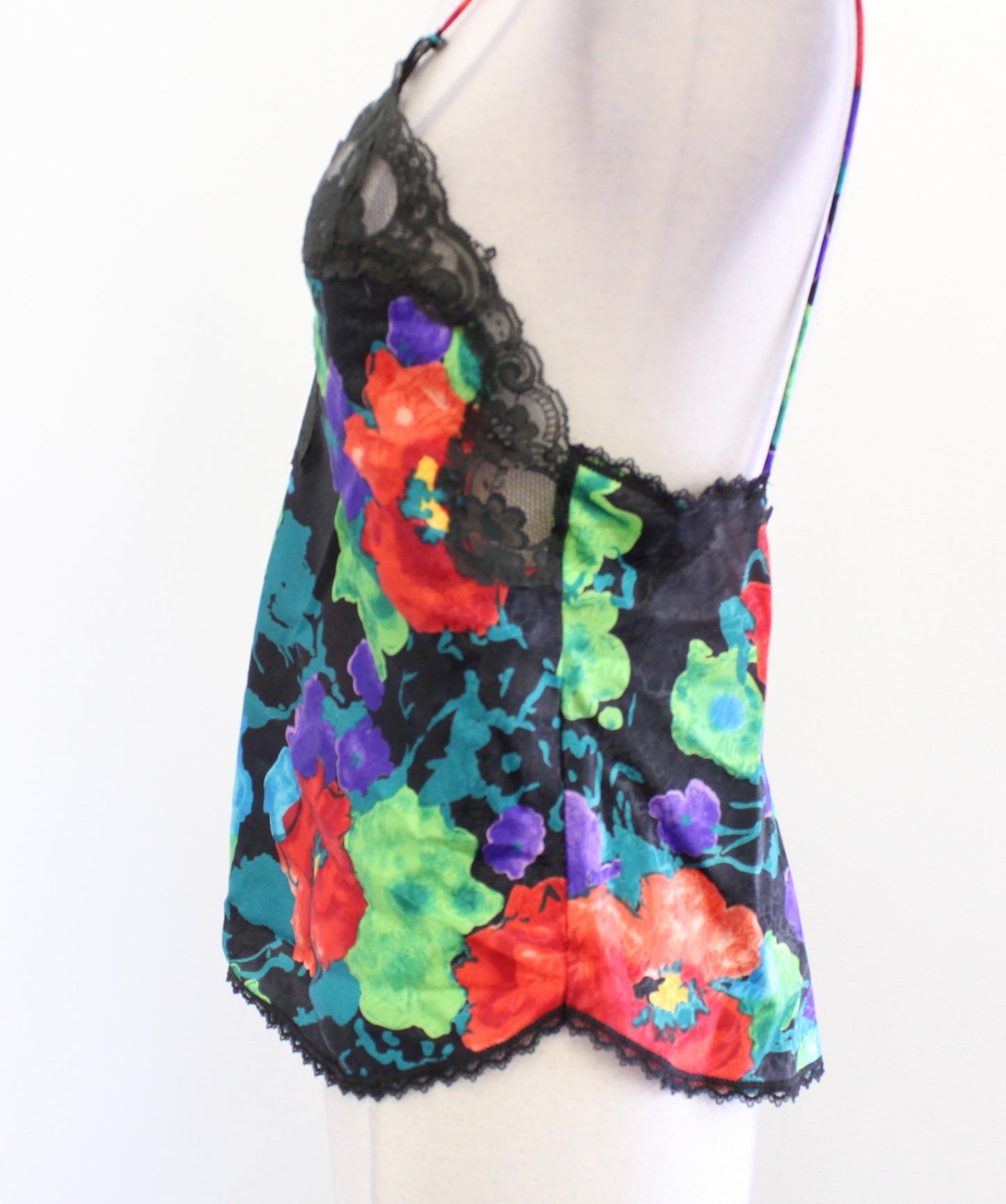 Vtg Indulgence Black Colorful Floral Lace Camisole Tank Top Blouse Size 34 XS S