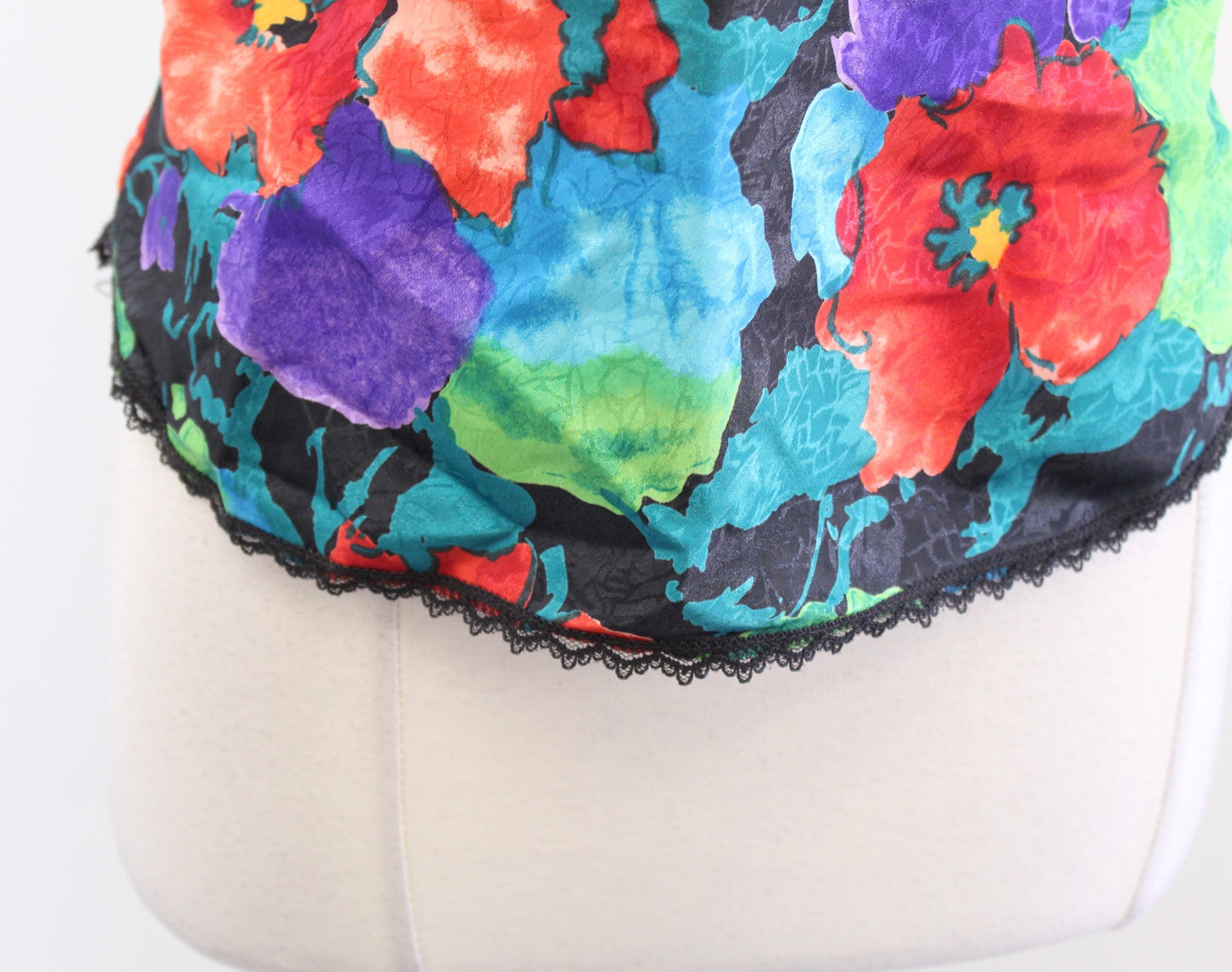 Vtg Indulgence Black Colorful Floral Lace Camisole Tank Top Blouse Size 34 XS S