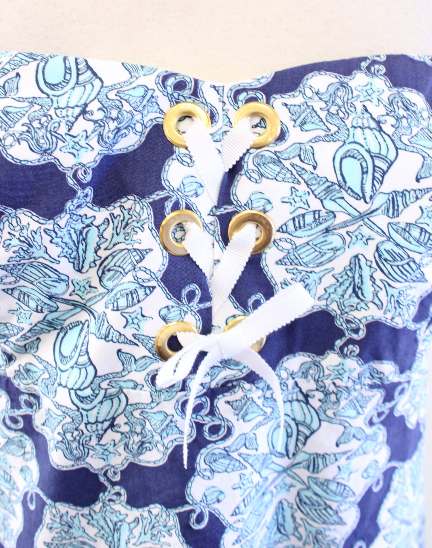 Lilly Pulitzer Rilee Hey Sailor Printed Lace Up Dress Sz 4 Blue Mermaid Nautical
