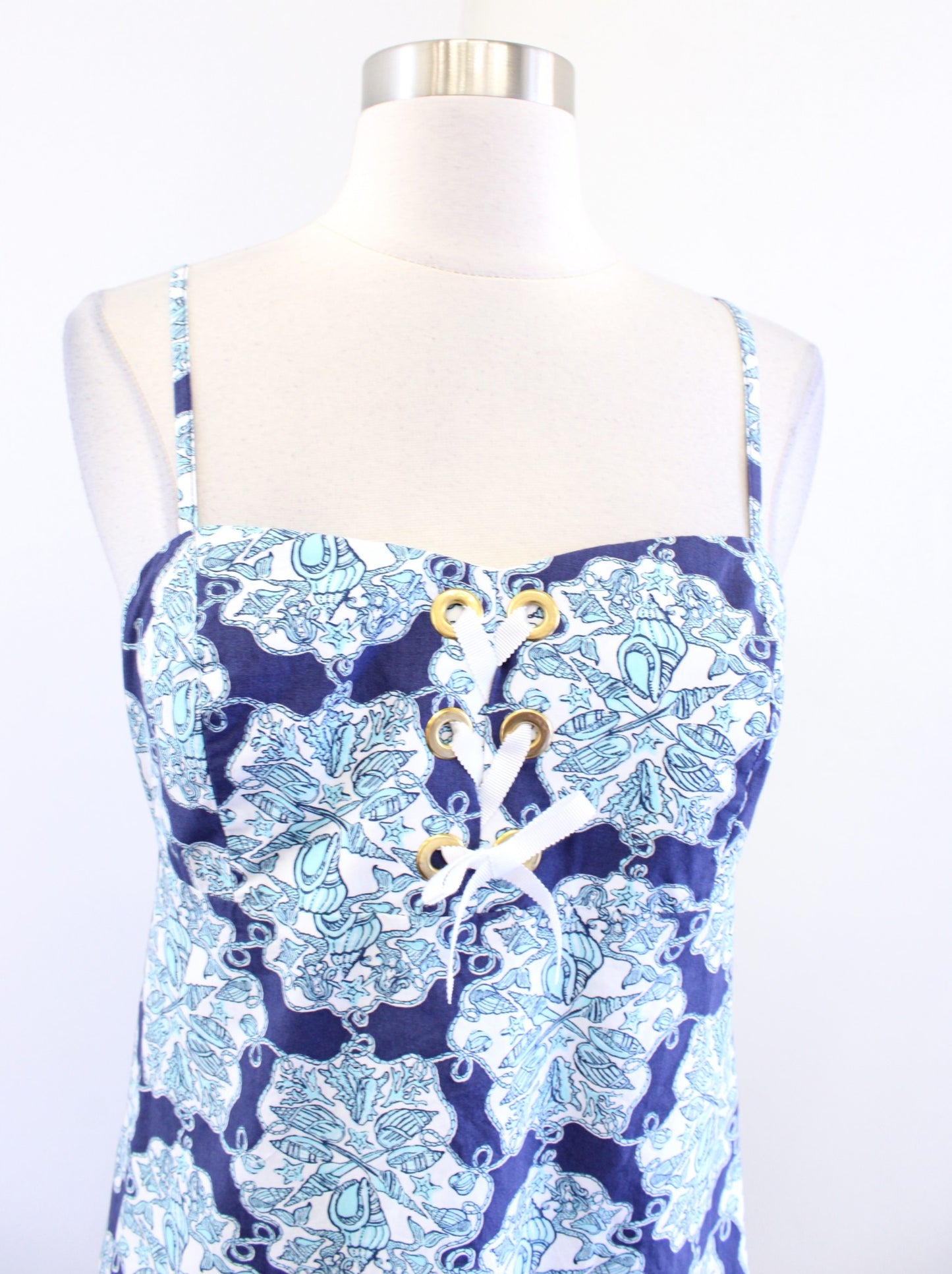 Lilly Pulitzer Rilee Hey Sailor Printed Lace Up Dress Sz 4 Blue Mermaid Nautical