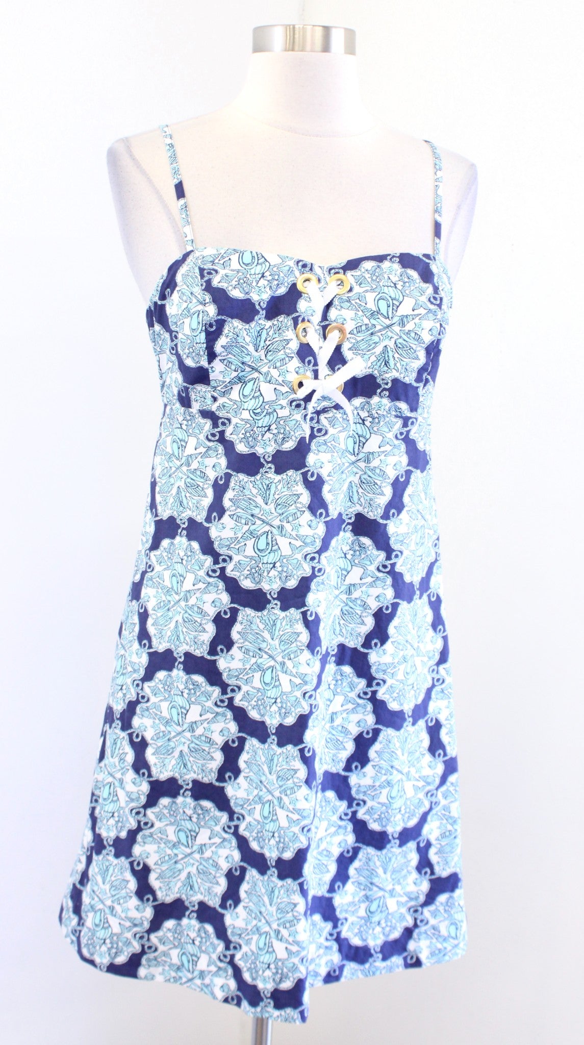 Lilly Pulitzer Rilee Hey Sailor Printed Lace Up Dress Sz 4 Blue Mermaid Nautical