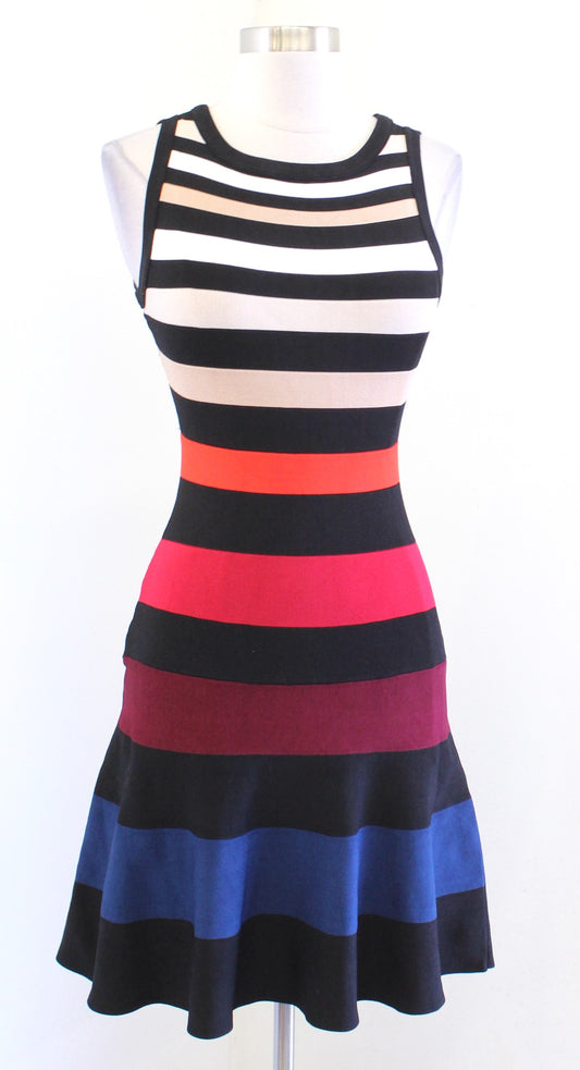 Karen Millen Color Block Striped Bodycon Fit and Flare A Line Dress Size XS