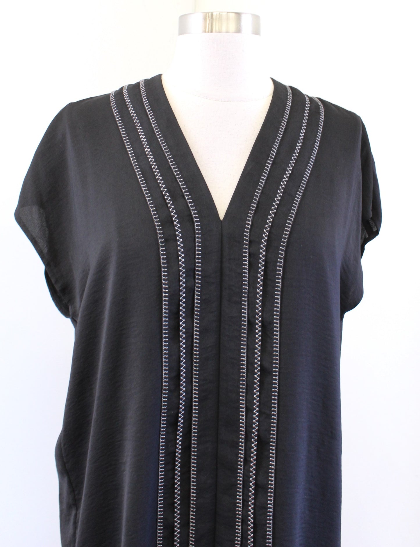 Vince Womens Black White Stitched Embroidered Casual Tunic Shift Dress Size 6