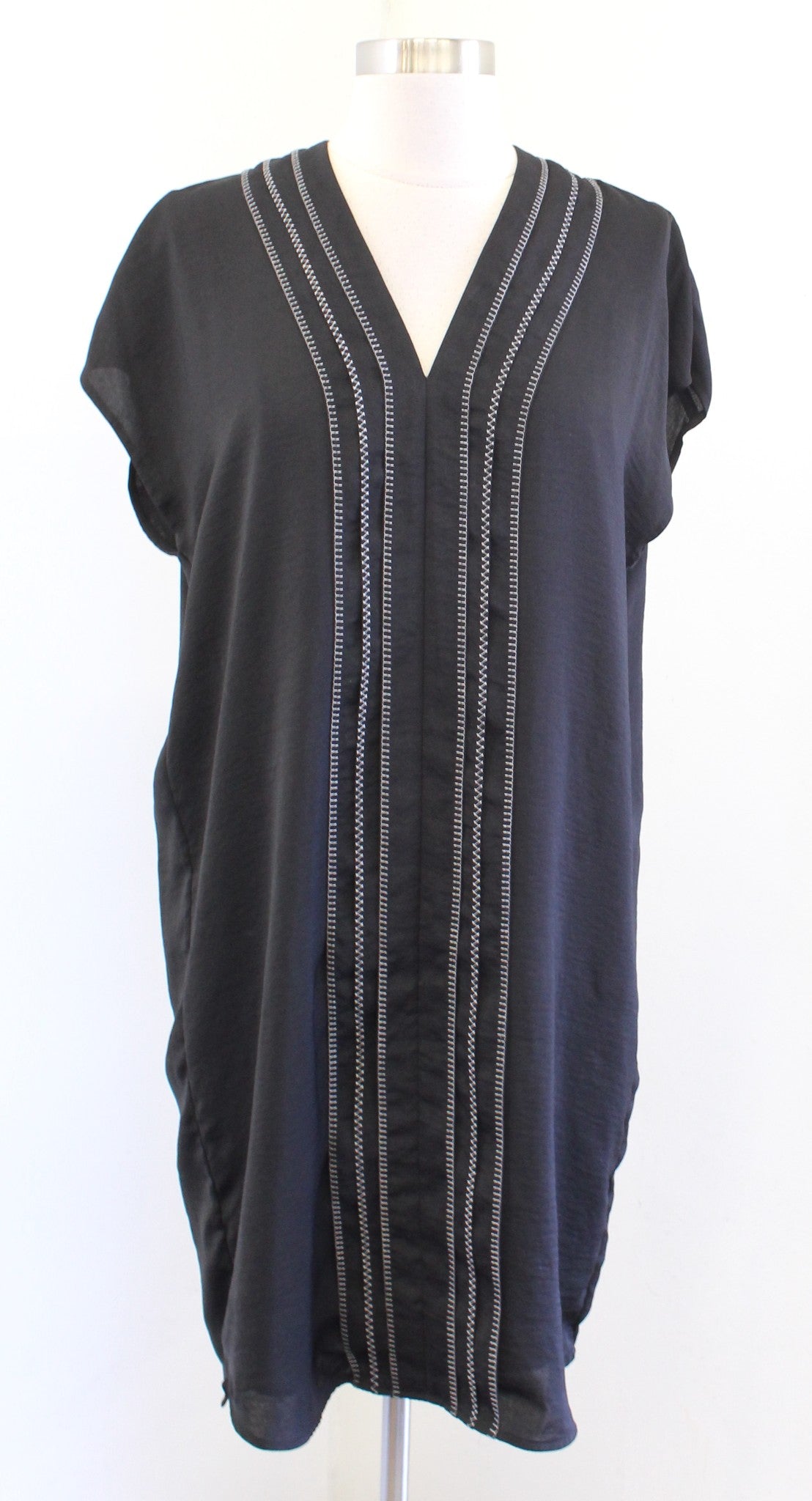 Vince Womens Black White Stitched Embroidered Casual Tunic Shift Dress Size 6