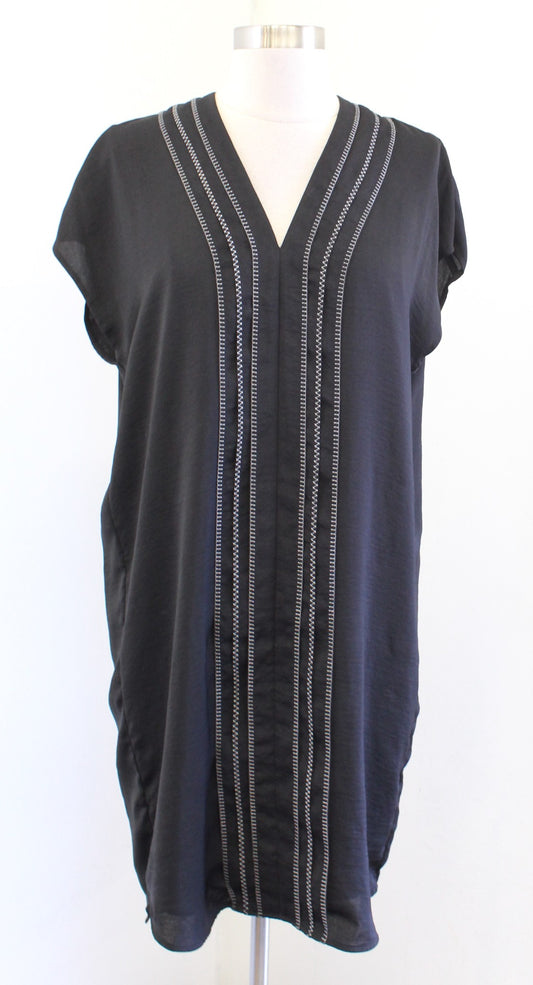 Vince Womens Black White Stitched Embroidered Casual Tunic Shift Dress Size 6