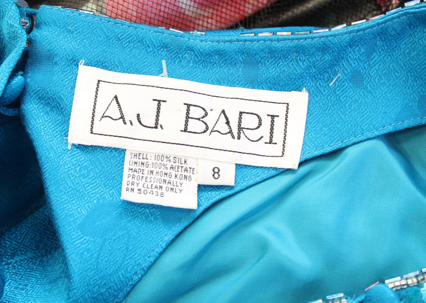 Vtg 80s Teal Blue Silk Beaded Embellished Ruffle Blouson Dress Size 8 Cocktail