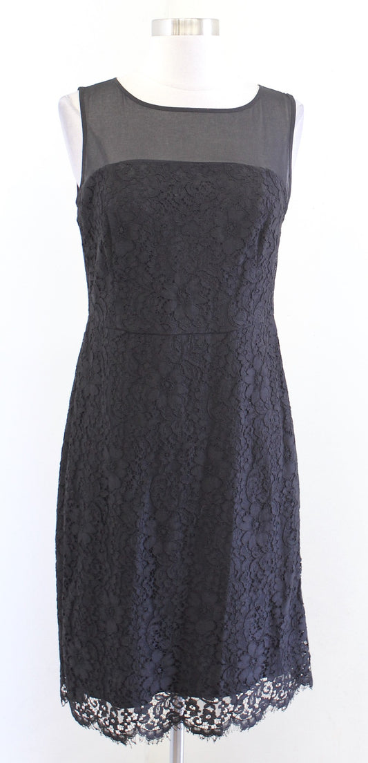 Karl Lagerfeld Womens Black Lace Mesh Neckline Sheath Dress Size 4 Cocktail Lbd