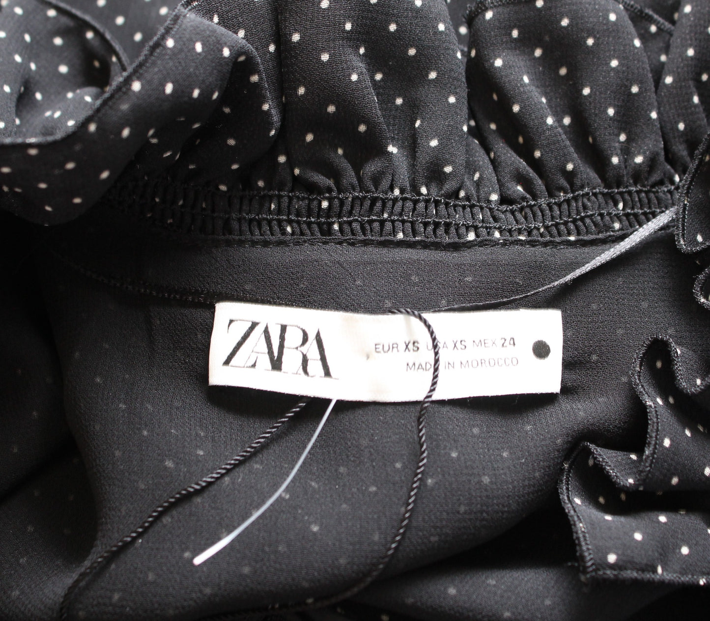 Zara Black White Polka Dot Ruffle Neck Pleated Mini Dress Babydoll Size XS