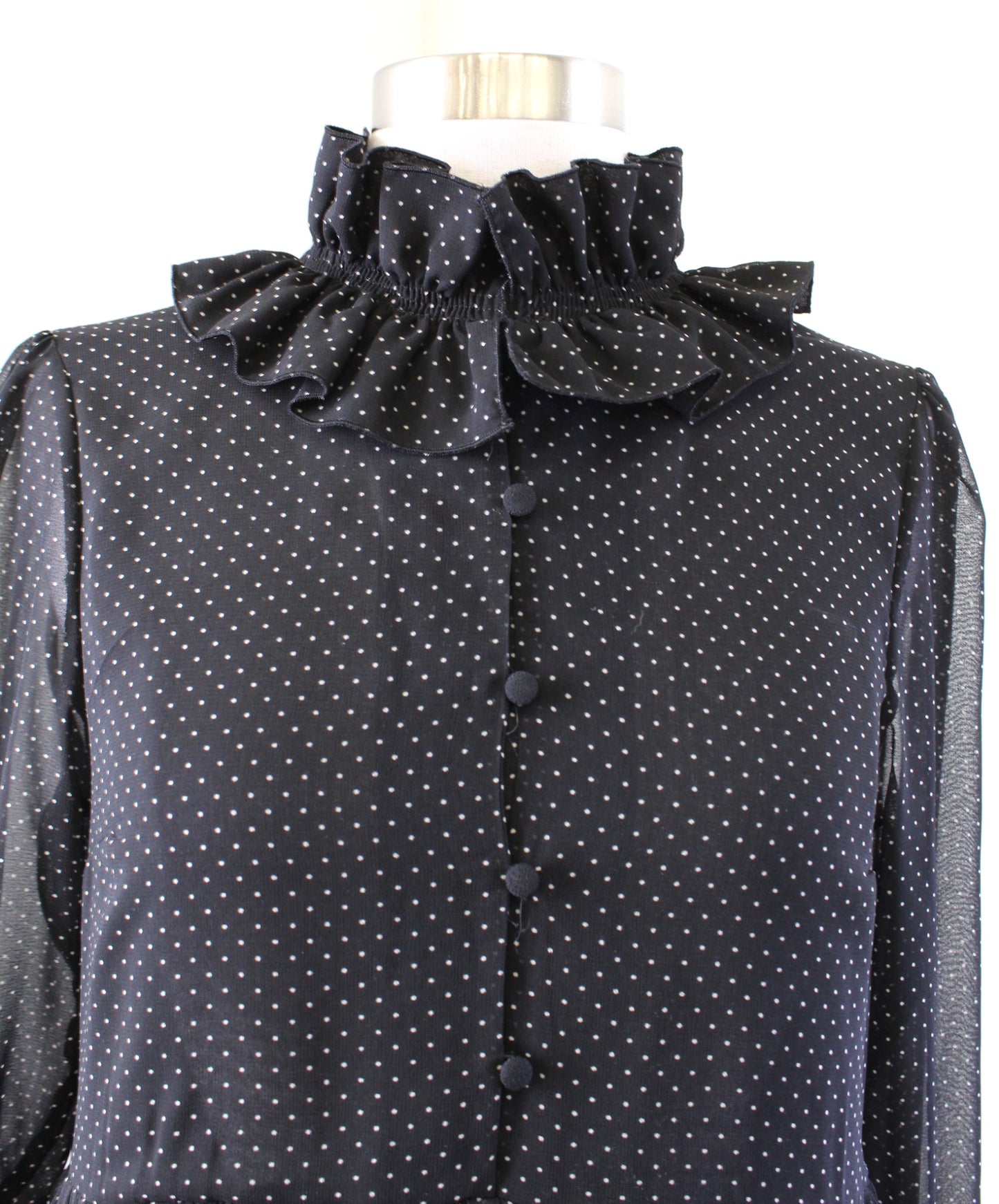 Zara Black White Polka Dot Ruffle Neck Pleated Mini Dress Babydoll Size XS