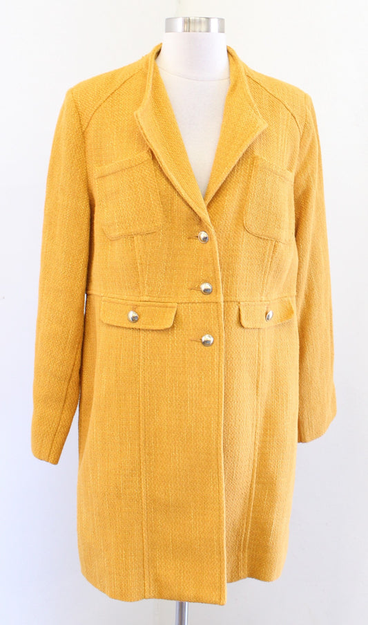 Chicos Womens Yellow Mustard Gold Tweed Longline Jacket Car Coat Size 1