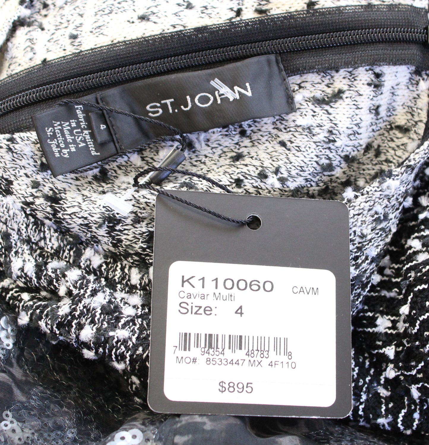 NWT $895 St John Womens Ombre Tweed Wool Blend Sheath Dress Size 4 Black Cream