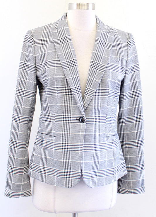 Banana Republic Black White Gray Plaid Classic Blazer Suit Jacket One Button 6
