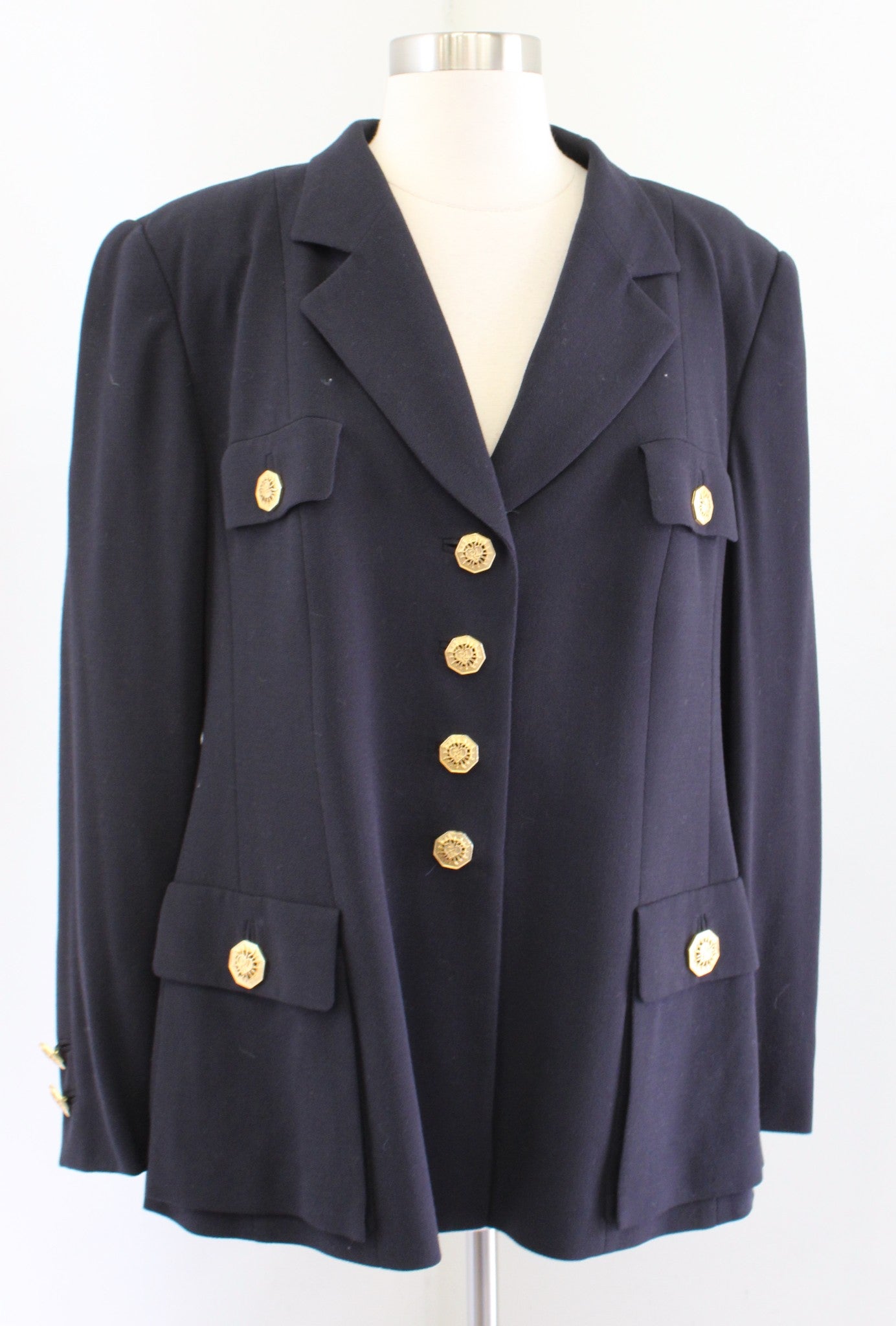 Vtg Rena Lange Bergdorf Goodman Dark Navy Blue Wool Blazer Jacket Size 44