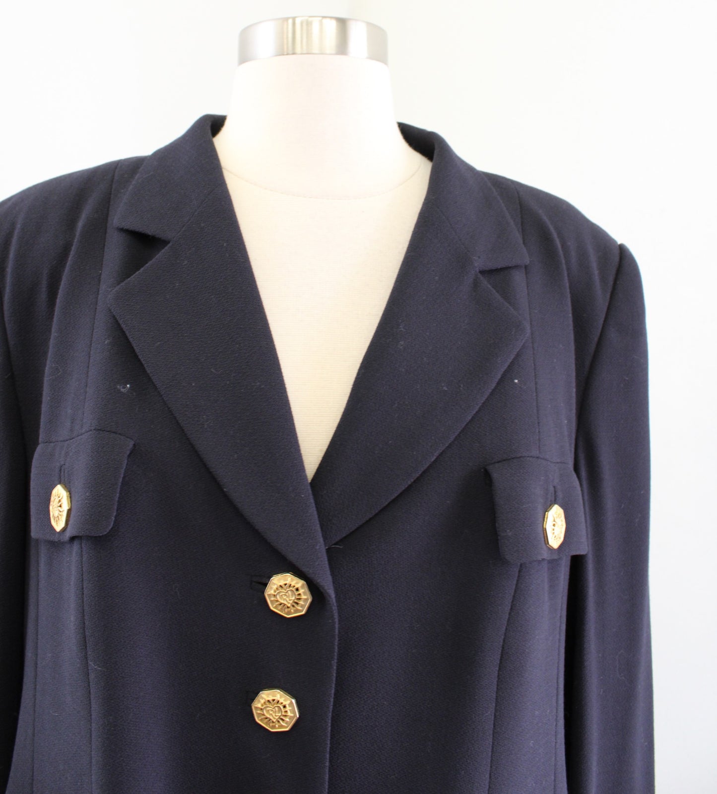 Vtg Rena Lange Bergdorf Goodman Dark Navy Blue Wool Blazer Jacket Size 44
